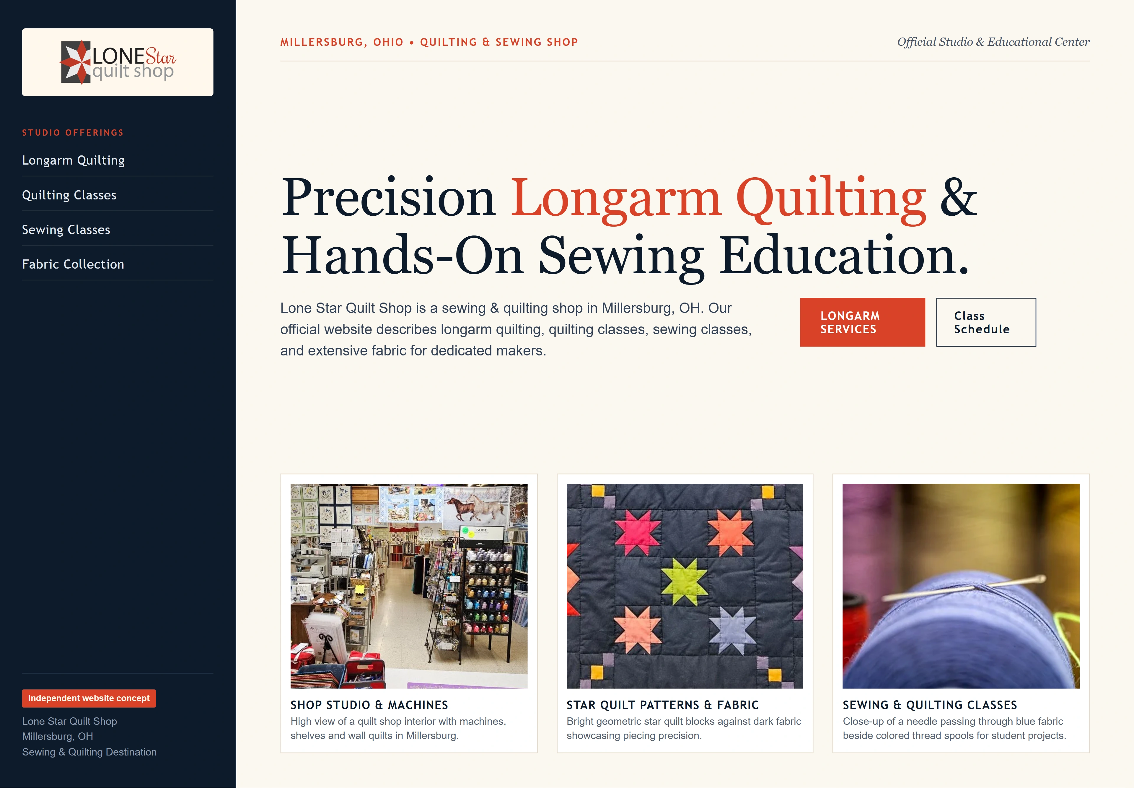 Lone Star Quilt Shop, individual website design concept A
