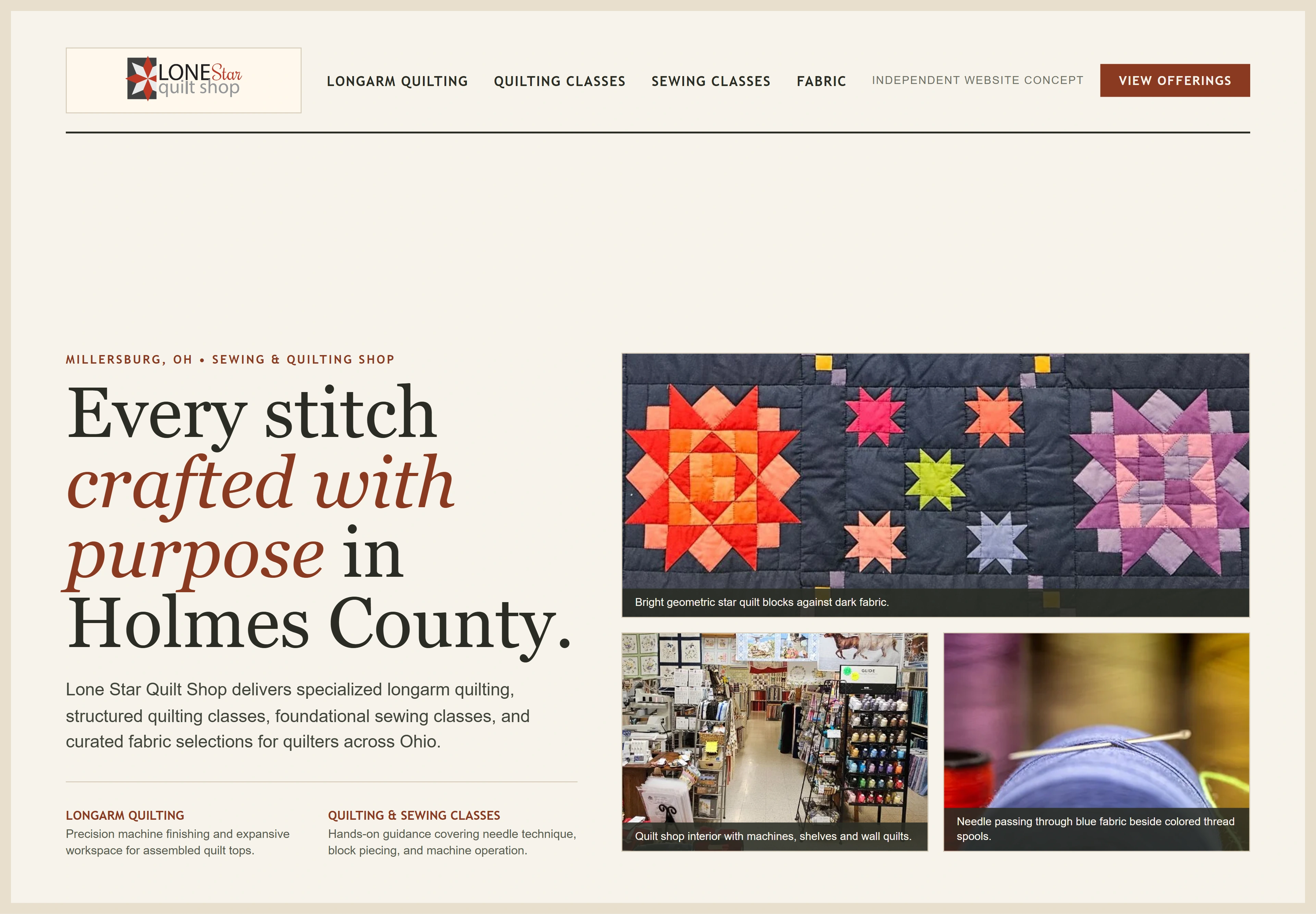 Lone Star Quilt Shop, individual website design concept B