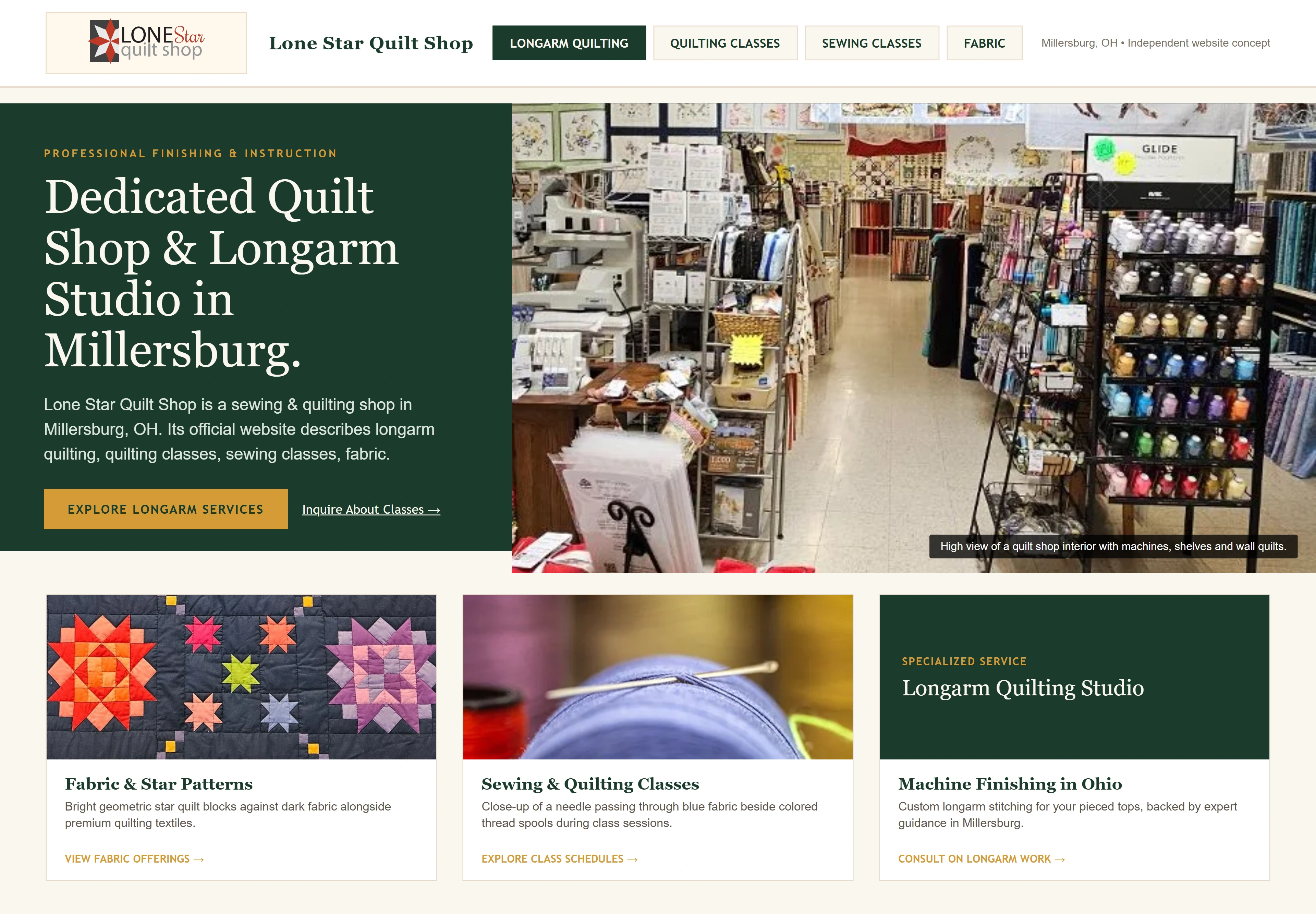Lone Star Quilt Shop, individual website design concept C