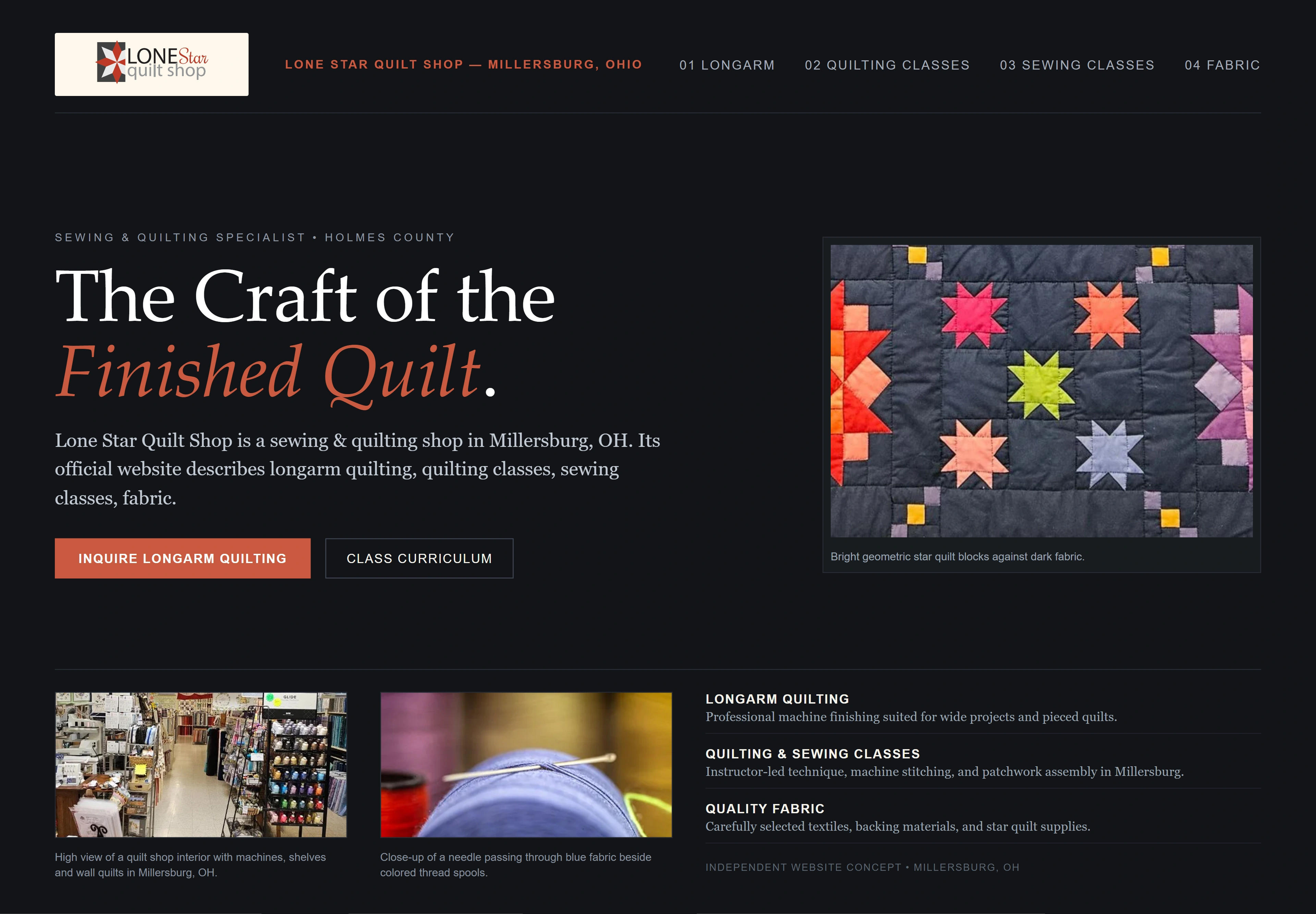 Lone Star Quilt Shop, individual website design concept D