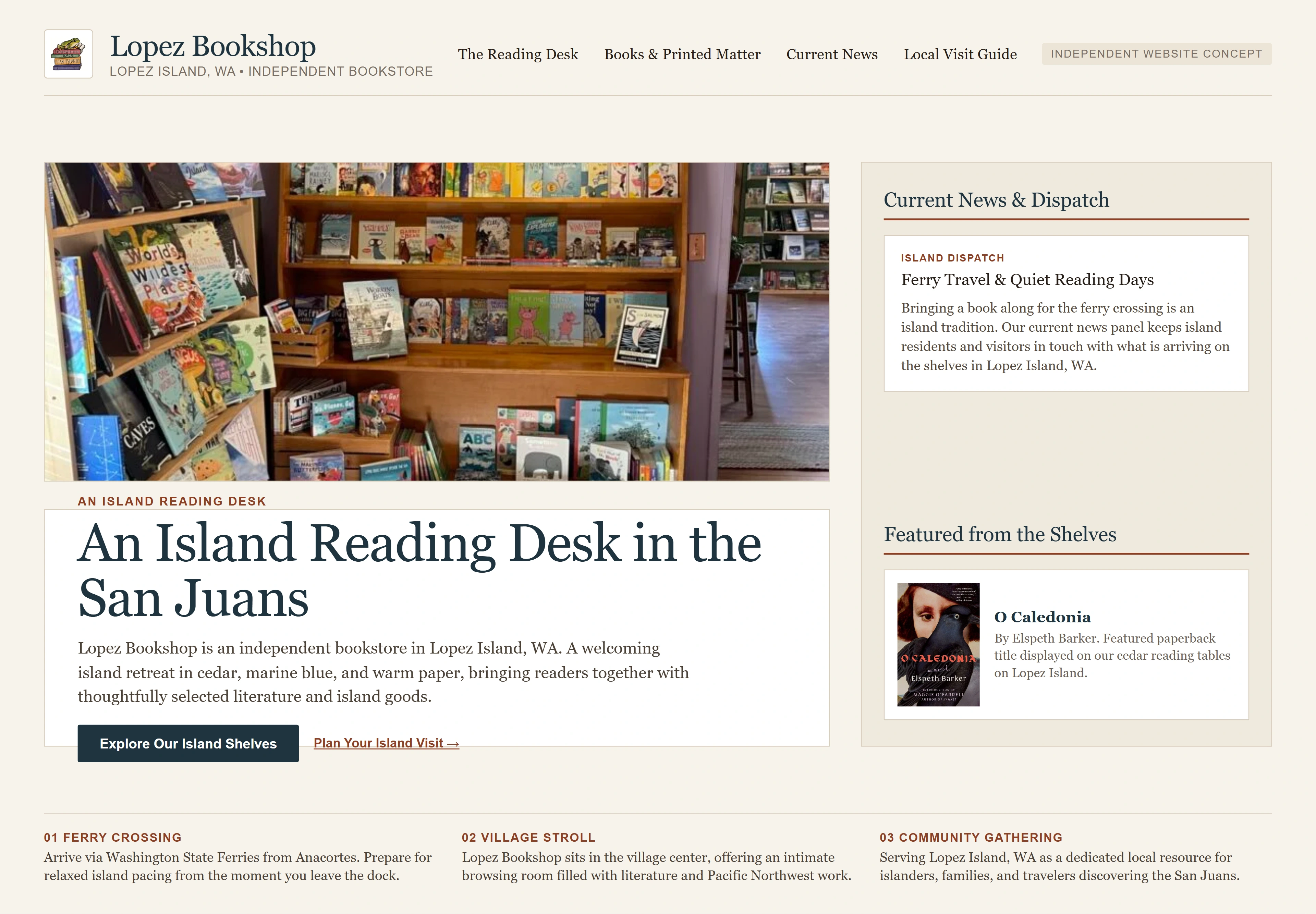 Lopez Bookshop, individual website design concept A