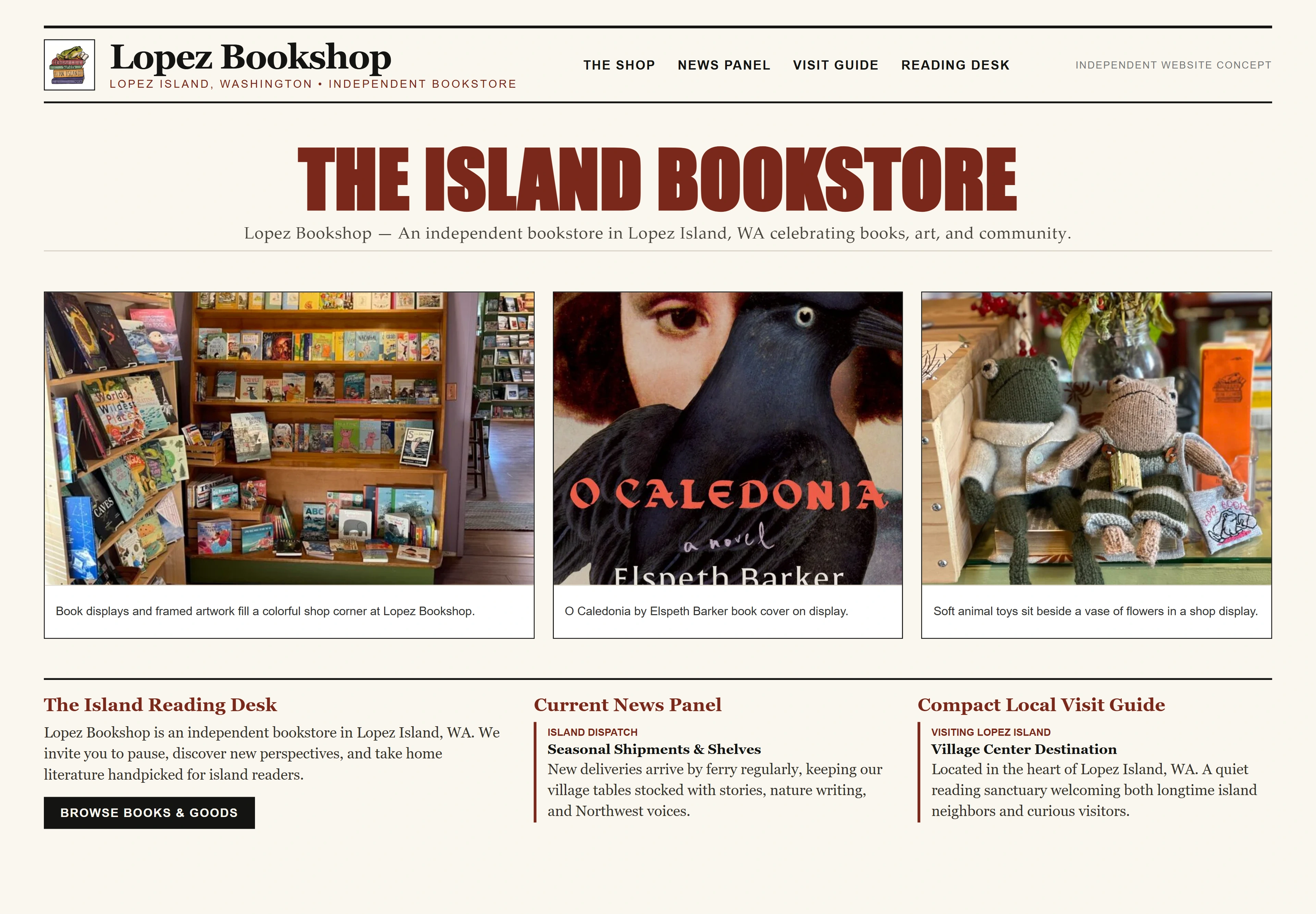 Lopez Bookshop, individual website design concept C