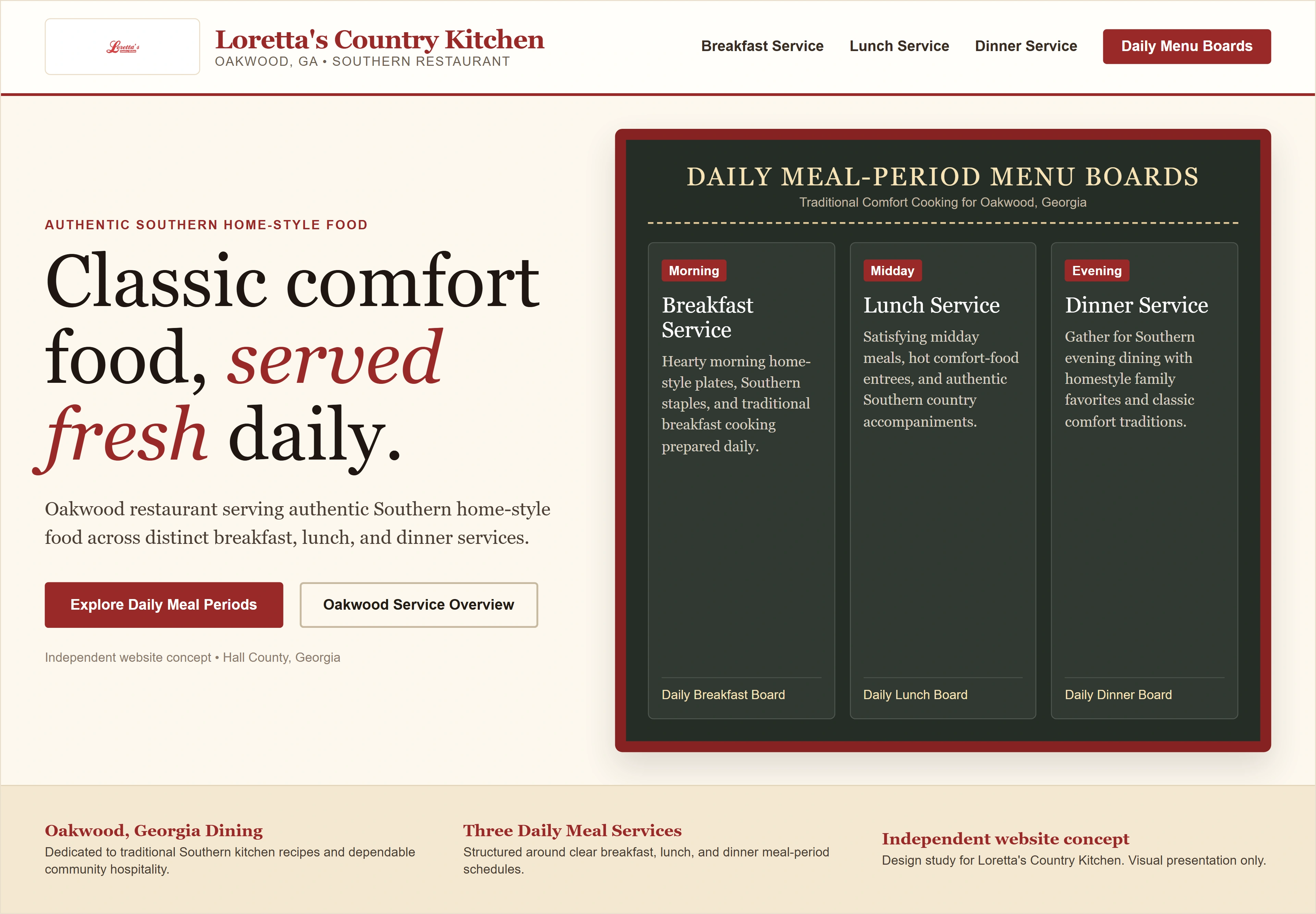 Loretta's Country Kitchen, individual website design concept A