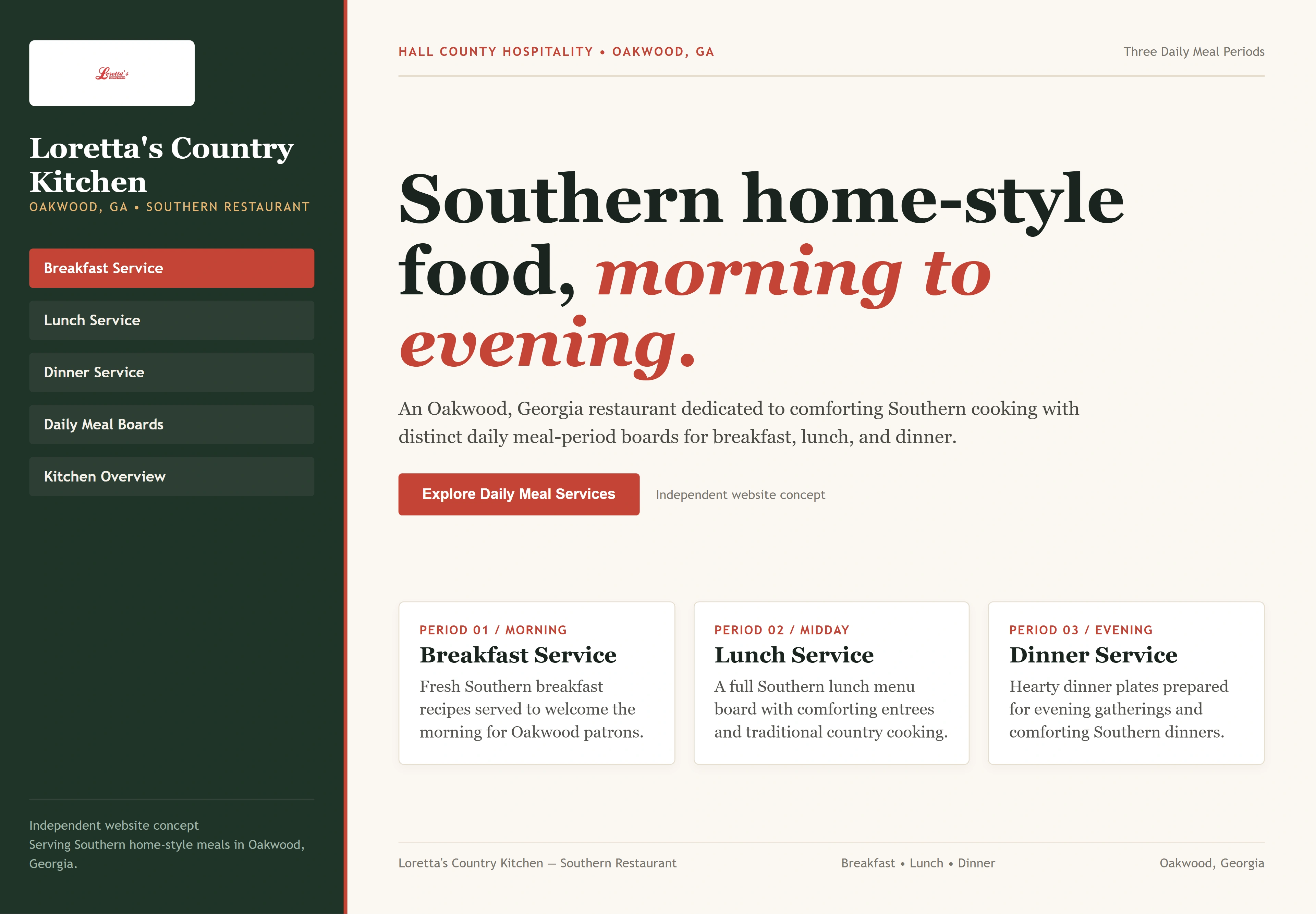 Loretta's Country Kitchen, individual website design concept C
