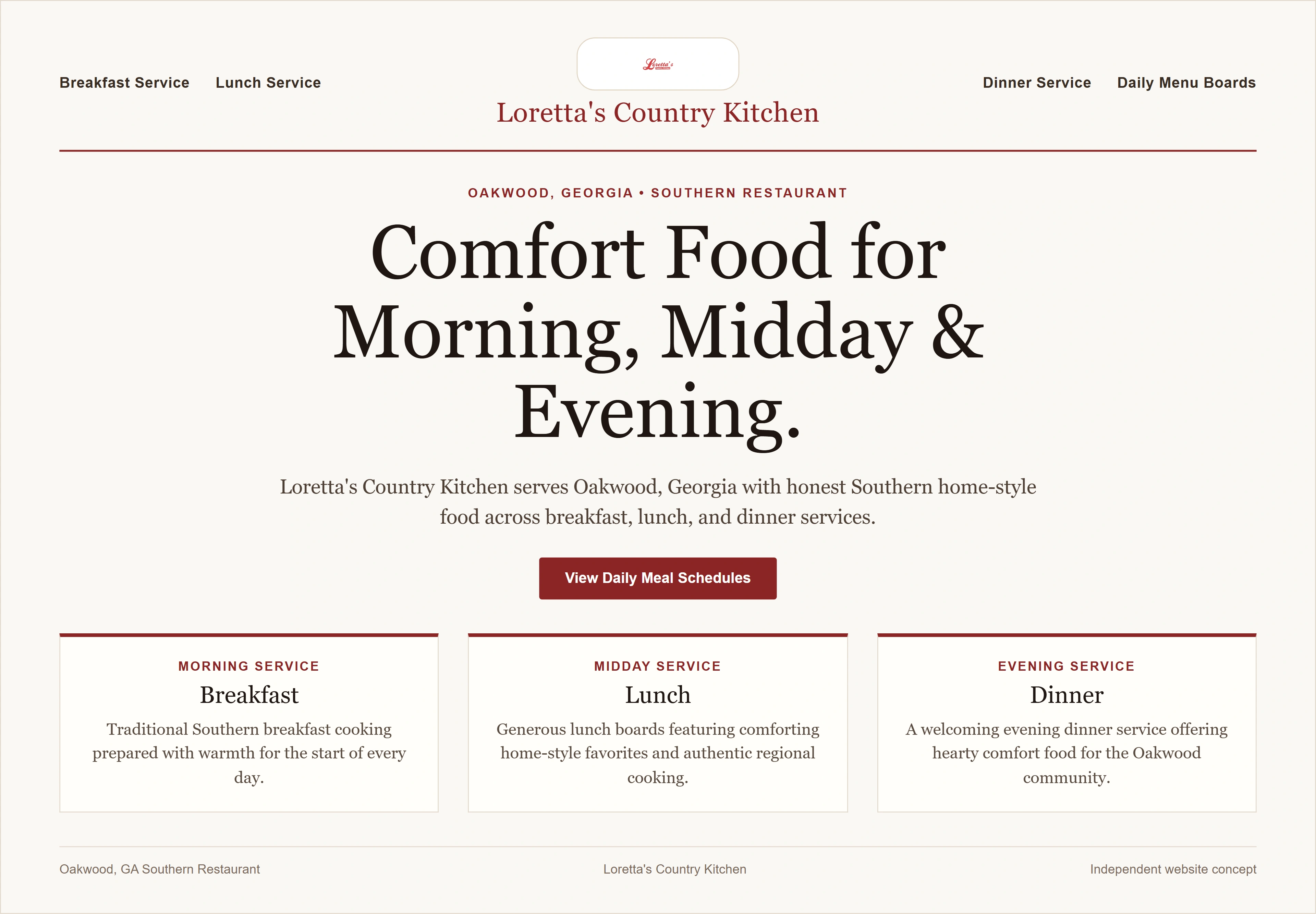 Loretta's Country Kitchen, individual website design concept D