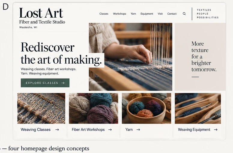 Lost Art Fiber and Textile Studio, individual website design concept D