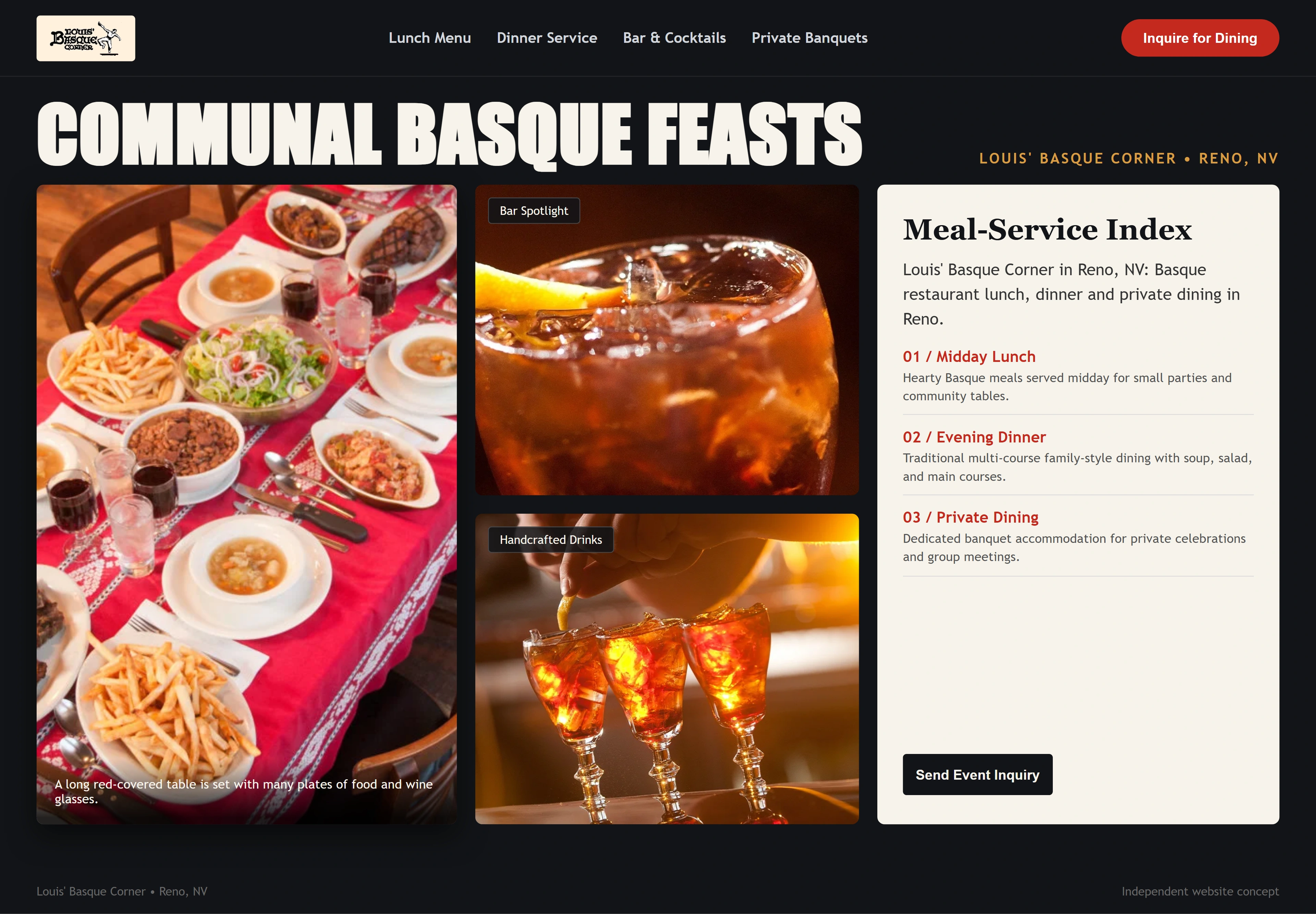 Louis' Basque Corner, individual website design concept C