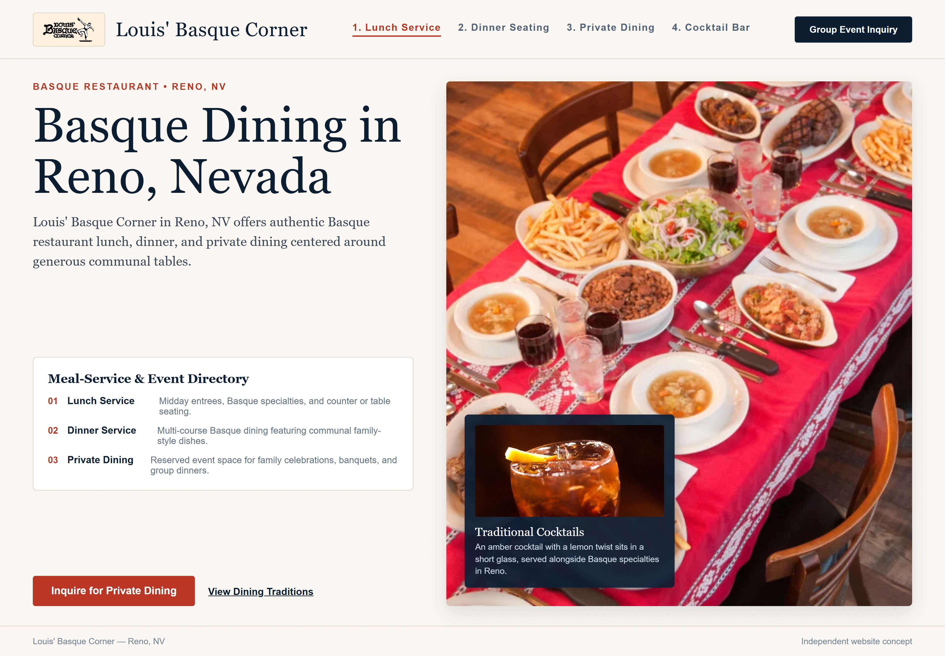 Louis' Basque Corner, individual website design concept D