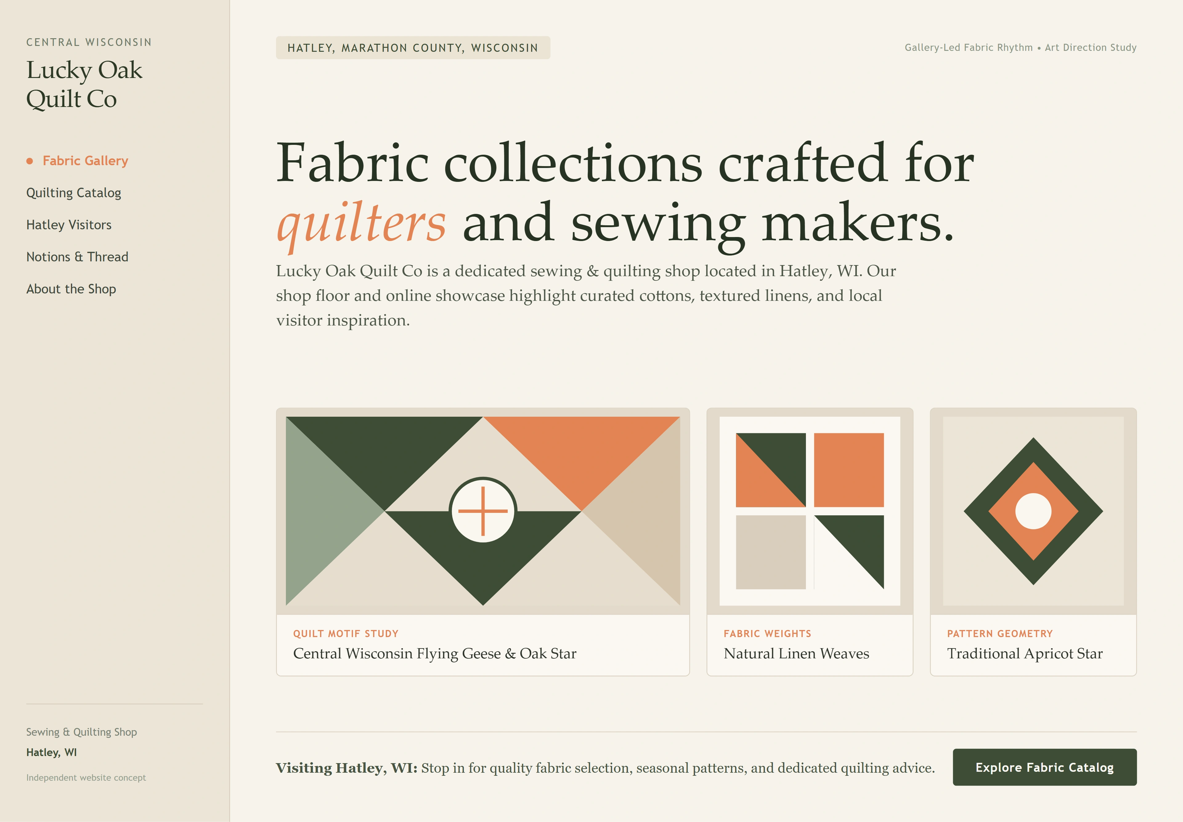 Lucky Oak Quilt Co, individual website design concept A
