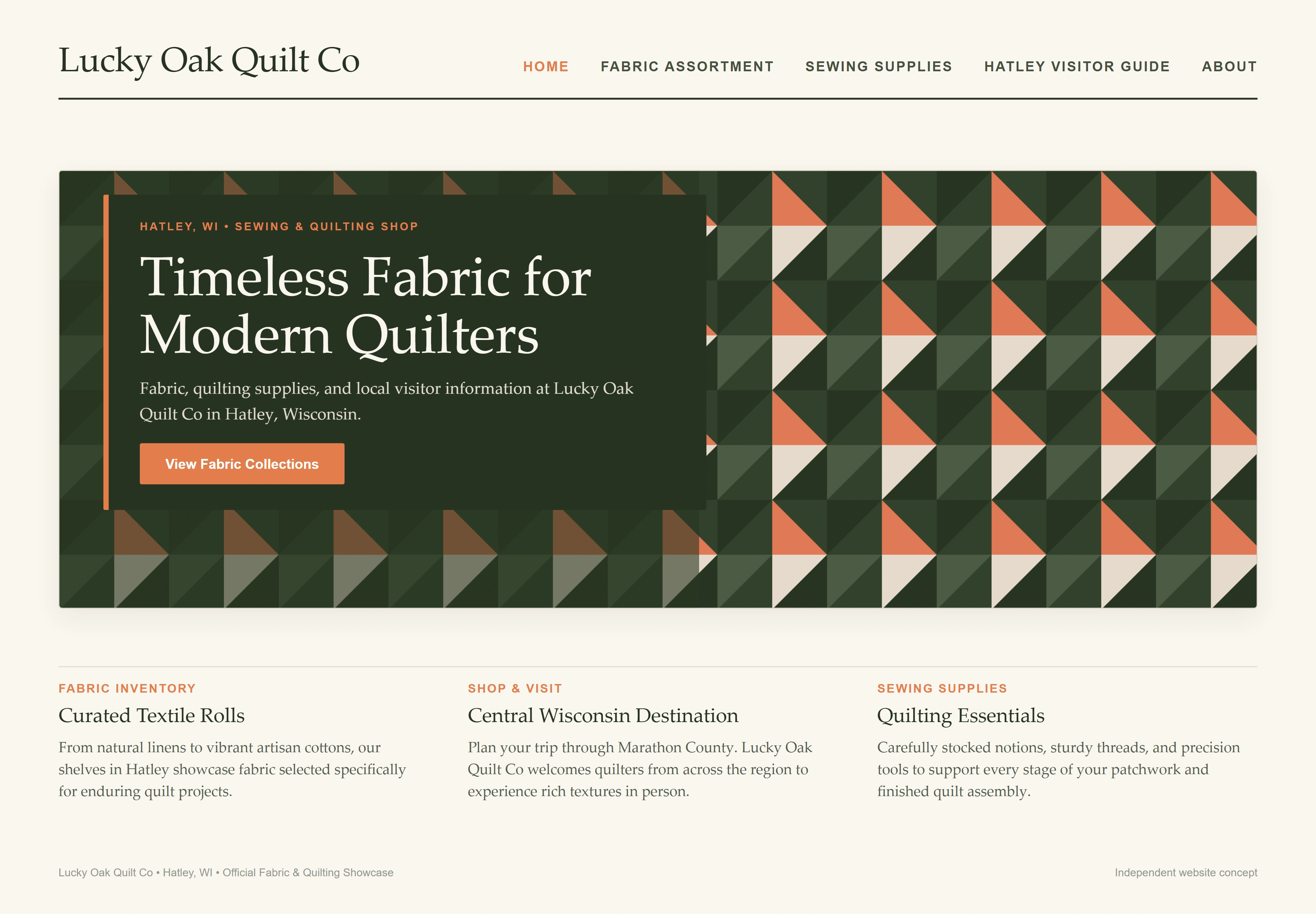 Lucky Oak Quilt Co, individual website design concept B