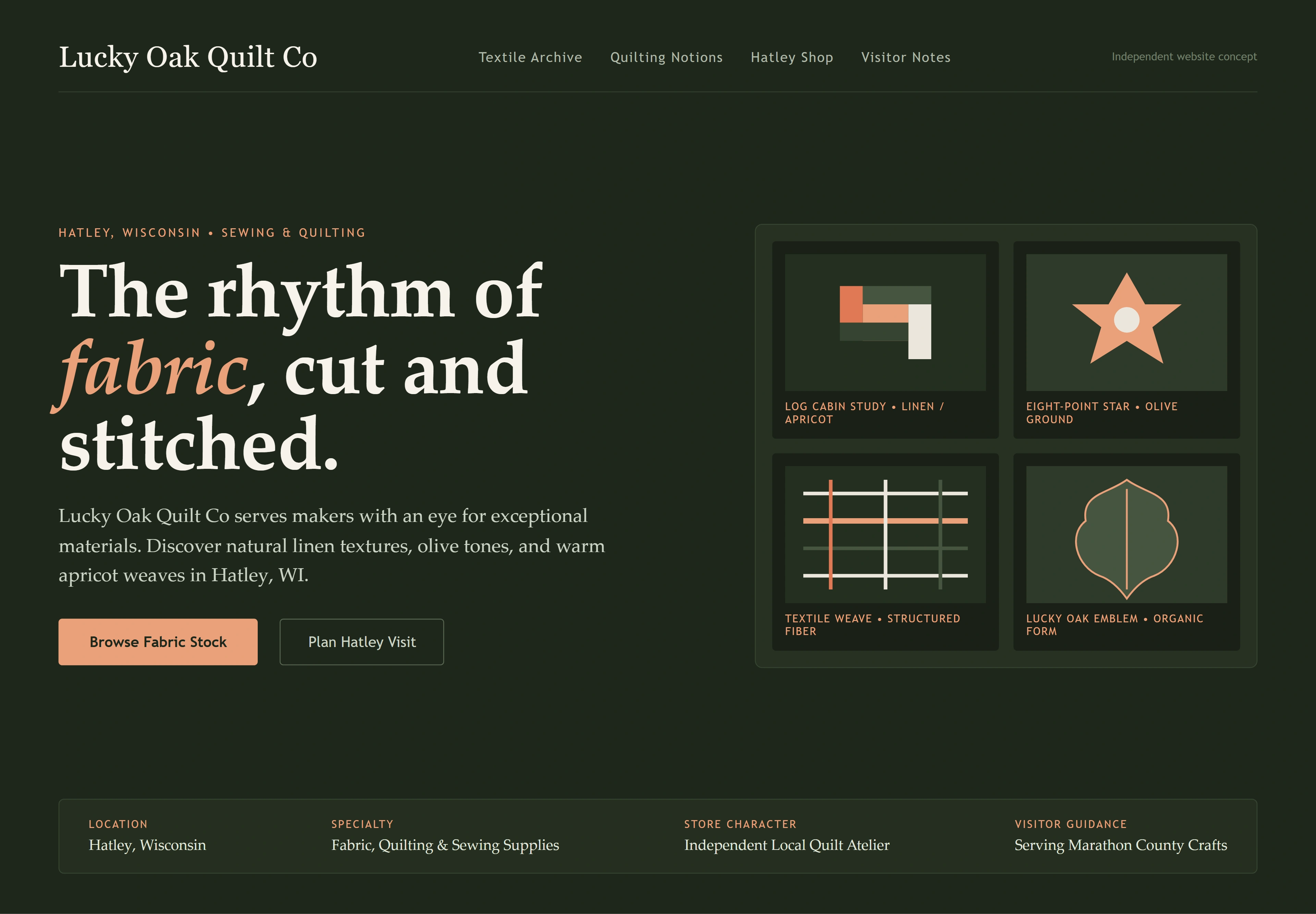 Lucky Oak Quilt Co, individual website design concept C