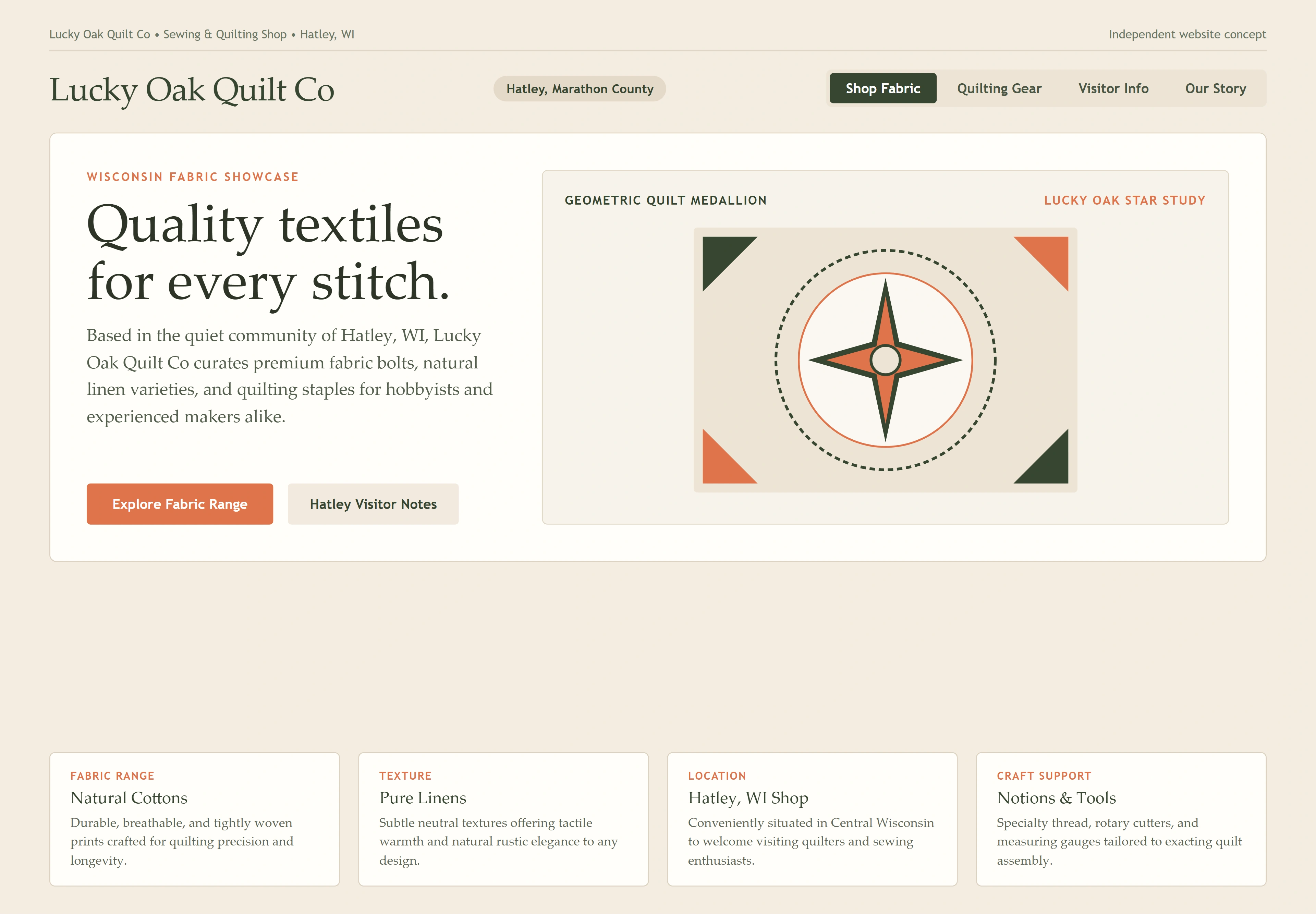 Lucky Oak Quilt Co, individual website design concept D