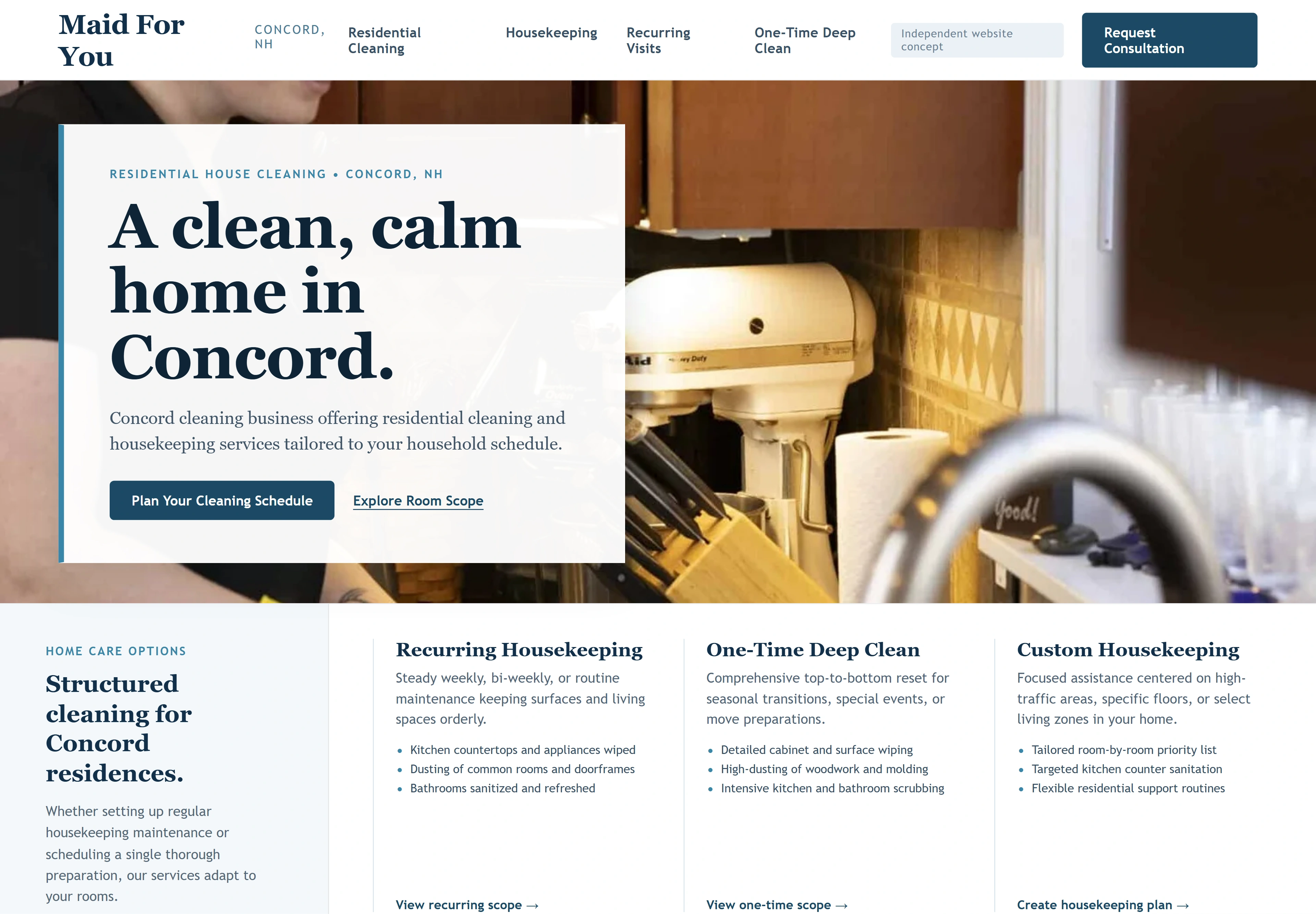 Maid For You, individual website design concept A