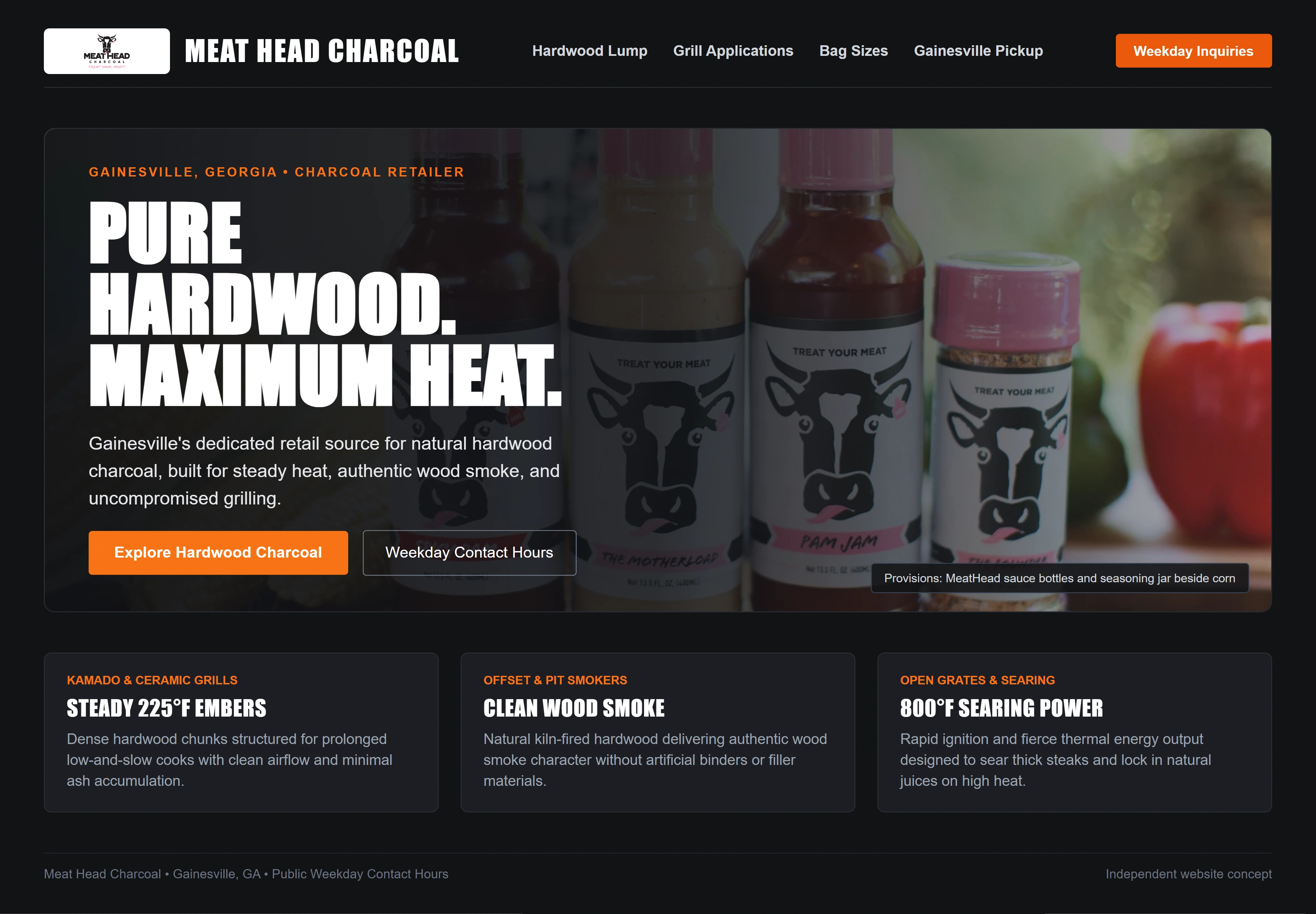 Meat Head Charcoal, individual website design concept A