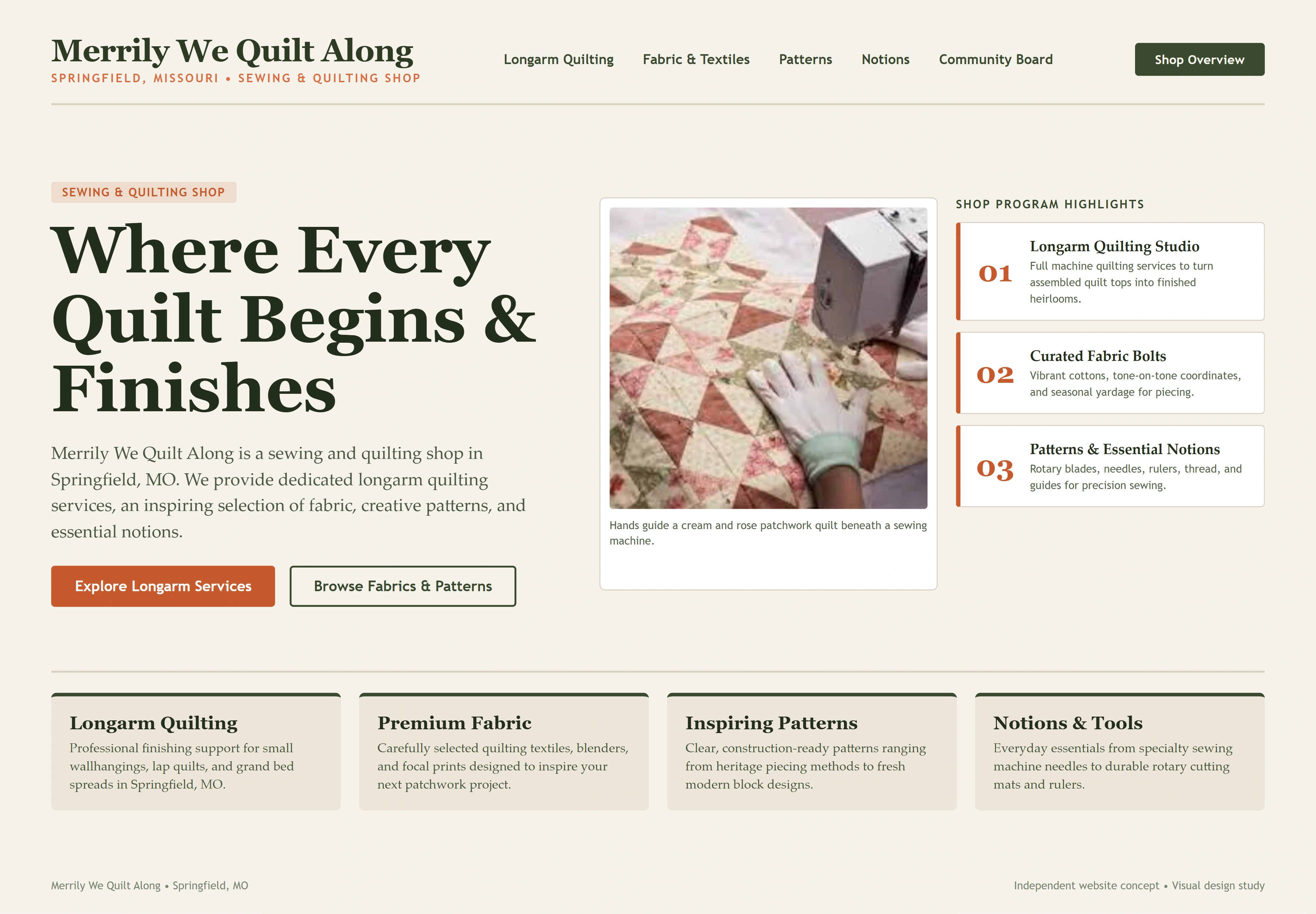 Merrily We Quilt Along, individual website design concept A