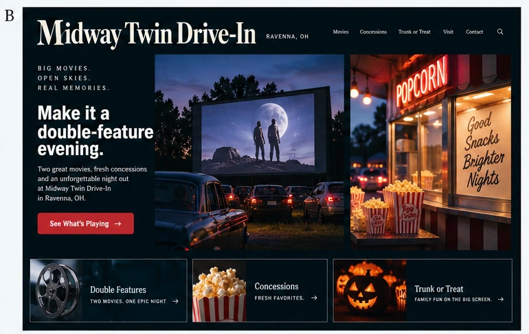 Midway Twin Drive-In, individual website design concept B