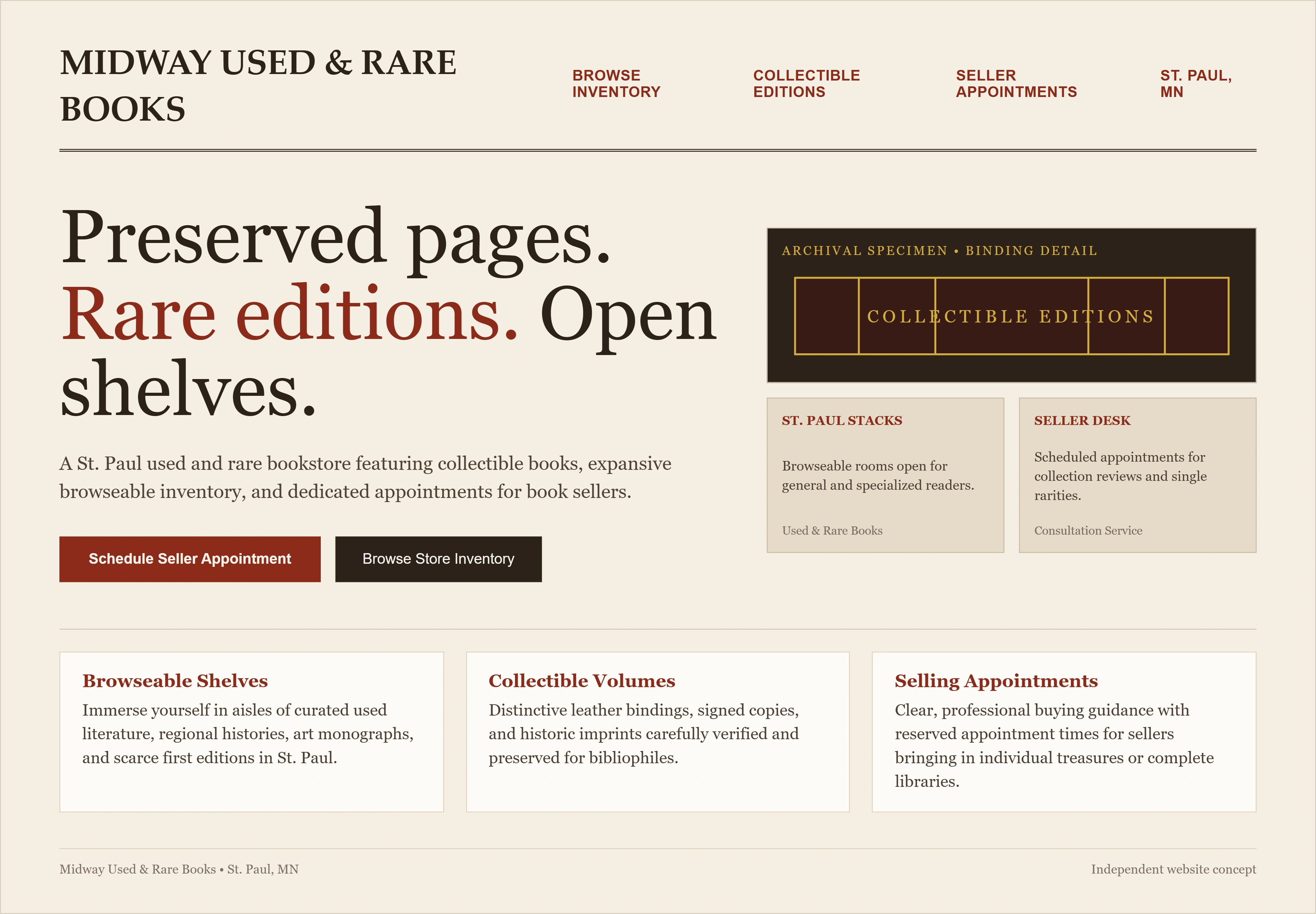 Midway Used & Rare Books, individual website design concept D