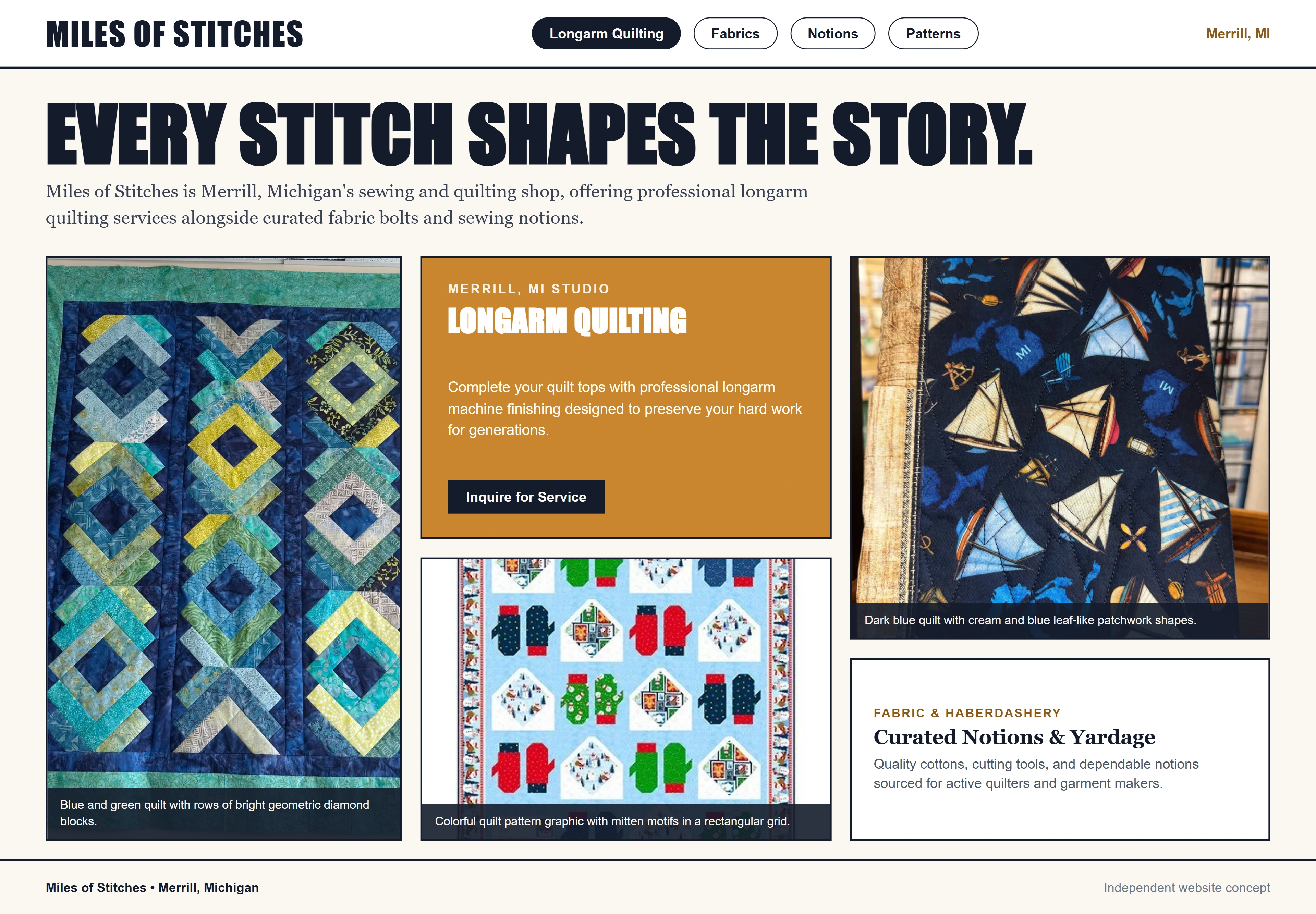 Miles of Stitches, individual website design concept C