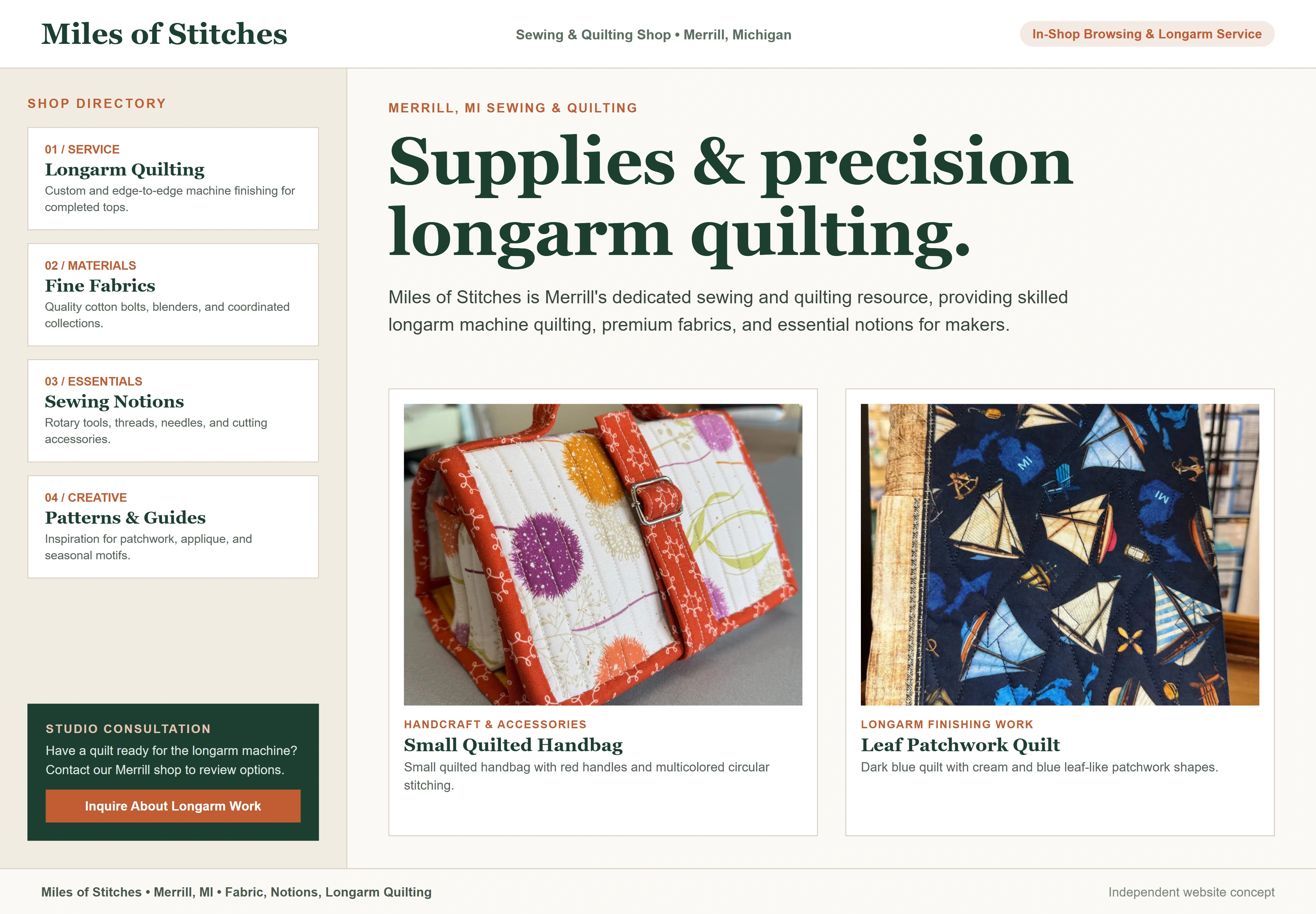 Miles of Stitches, individual website design concept D