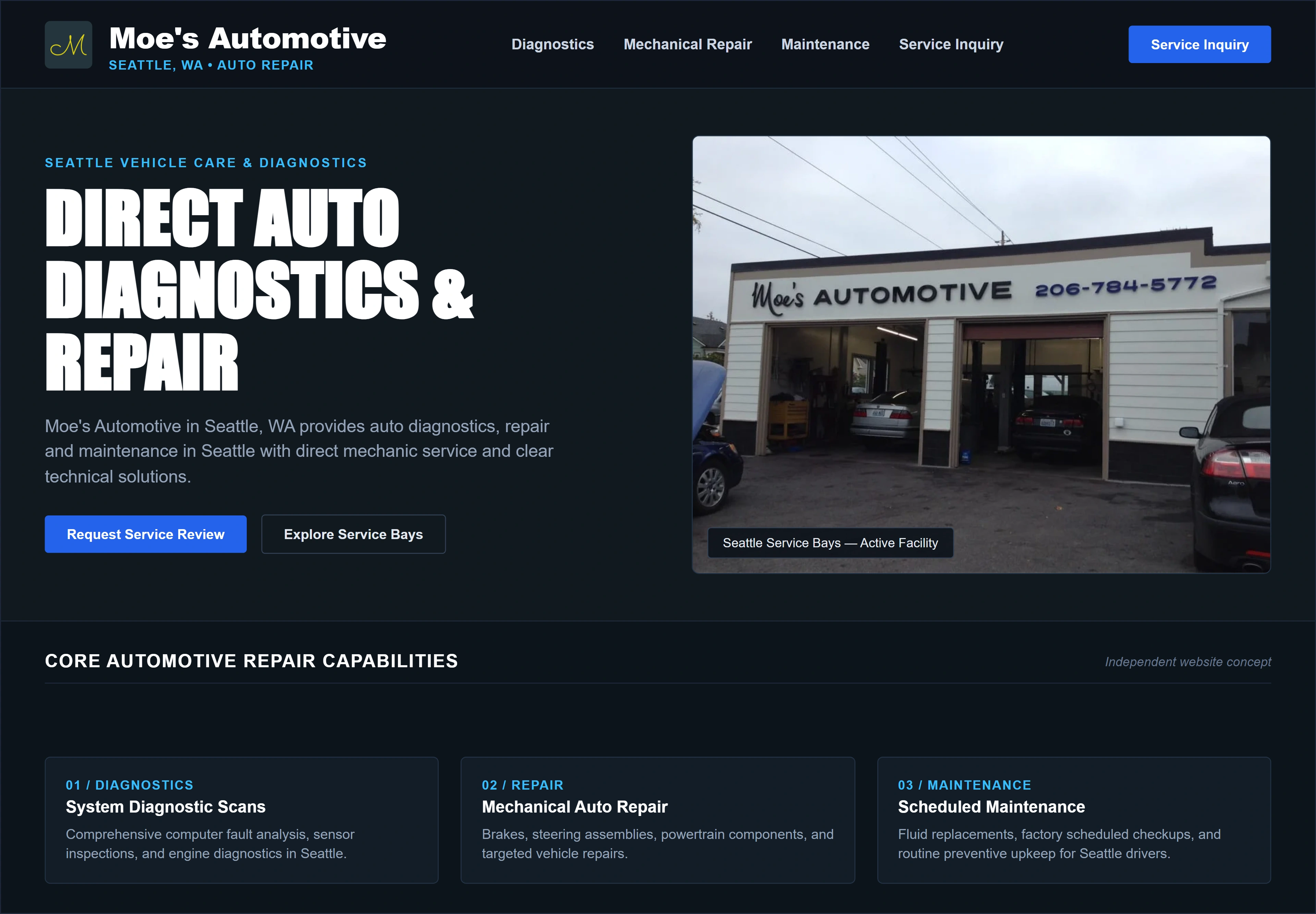 Moe's Automotive, individual website design concept A