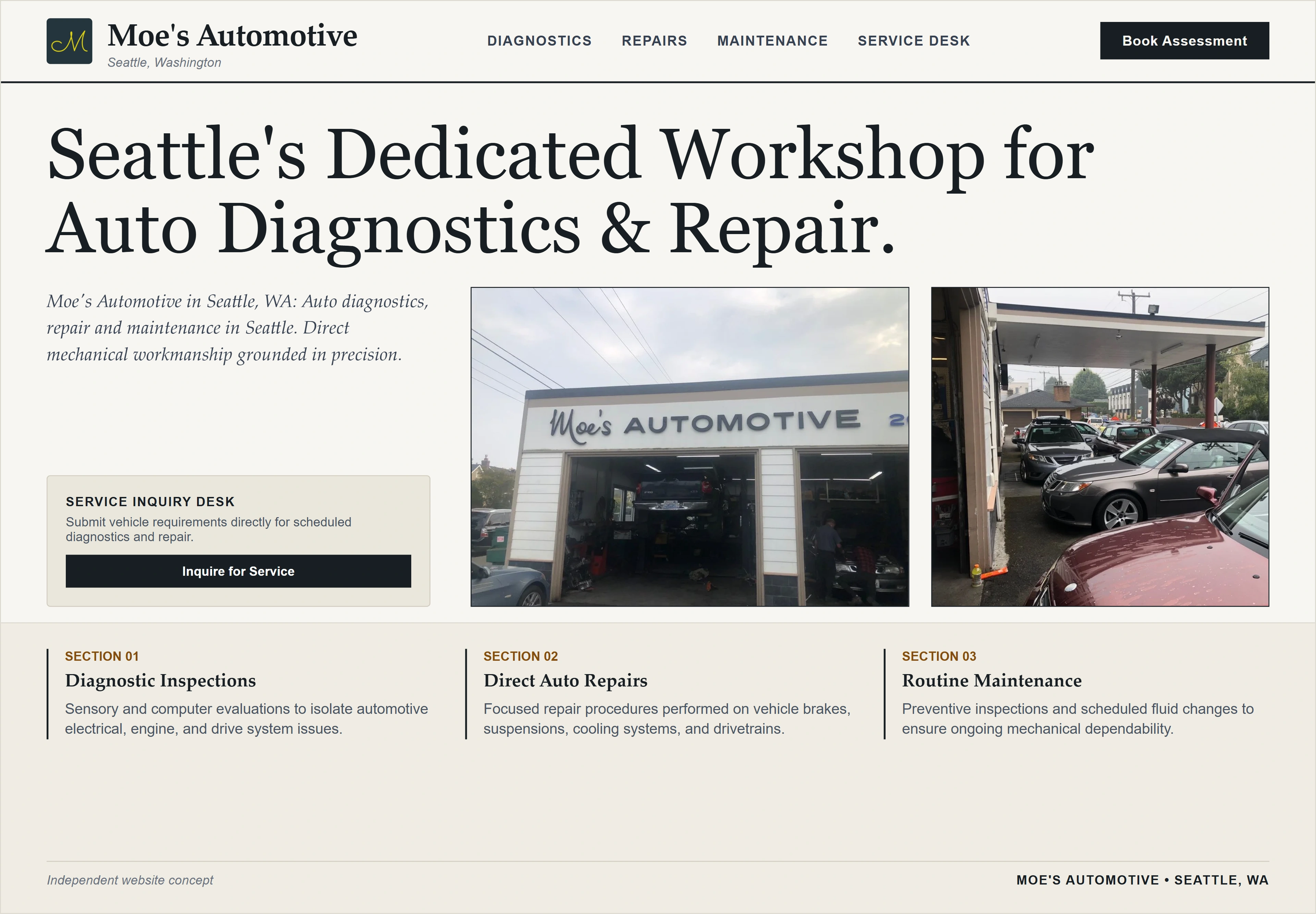 Moe's Automotive, individual website design concept B