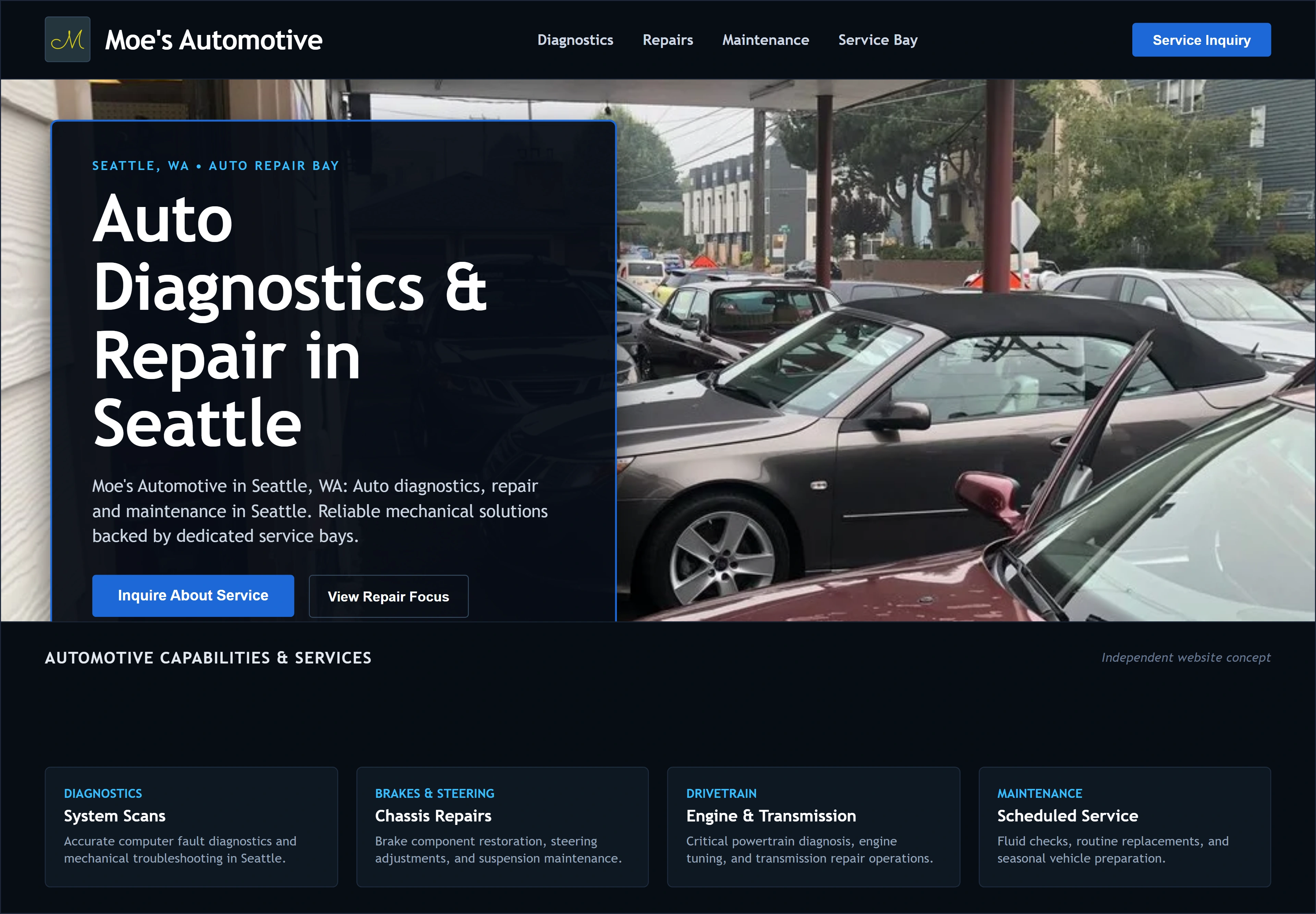 Moe's Automotive, individual website design concept C