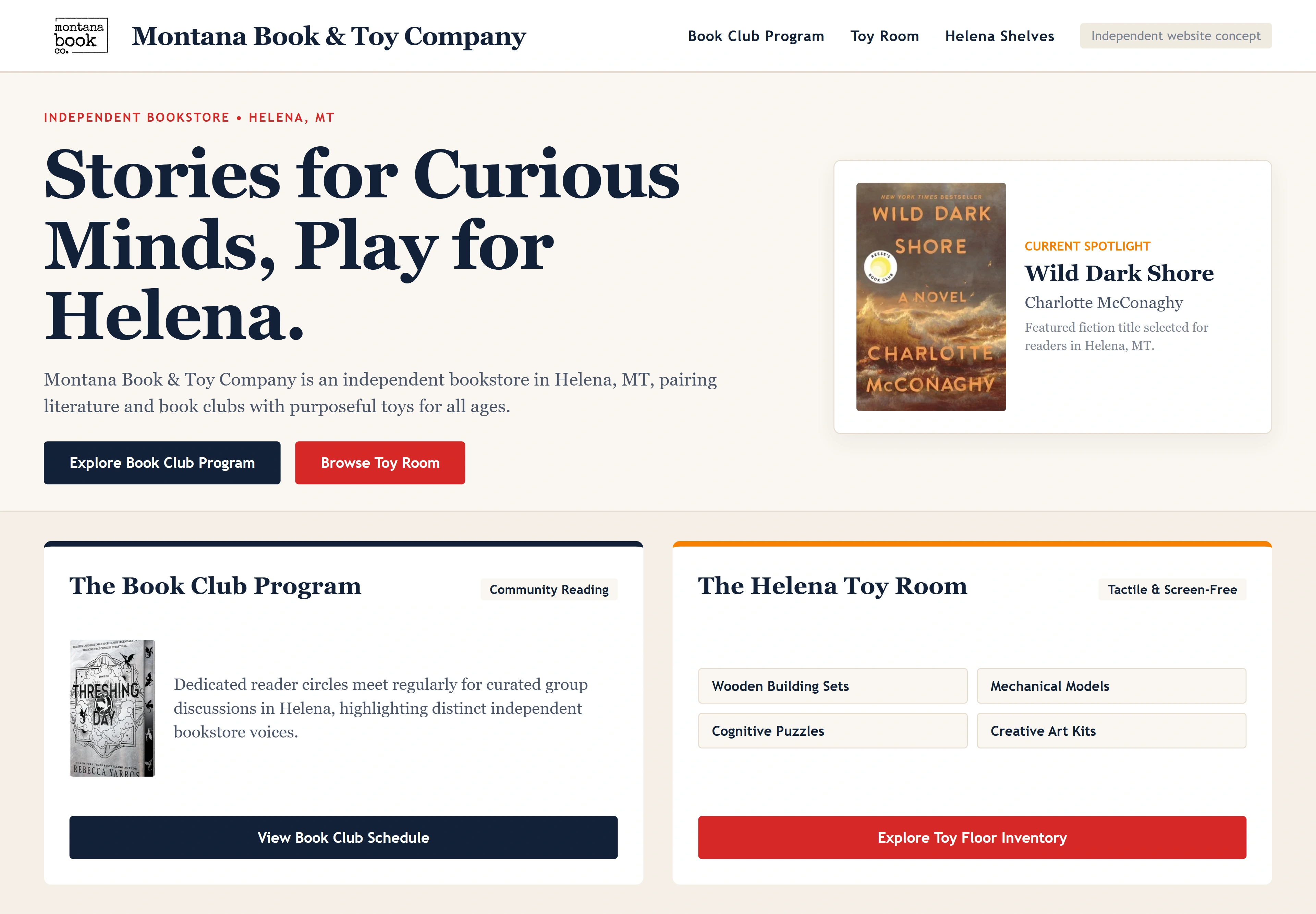 Montana Book & Toy Company, individual website design concept A