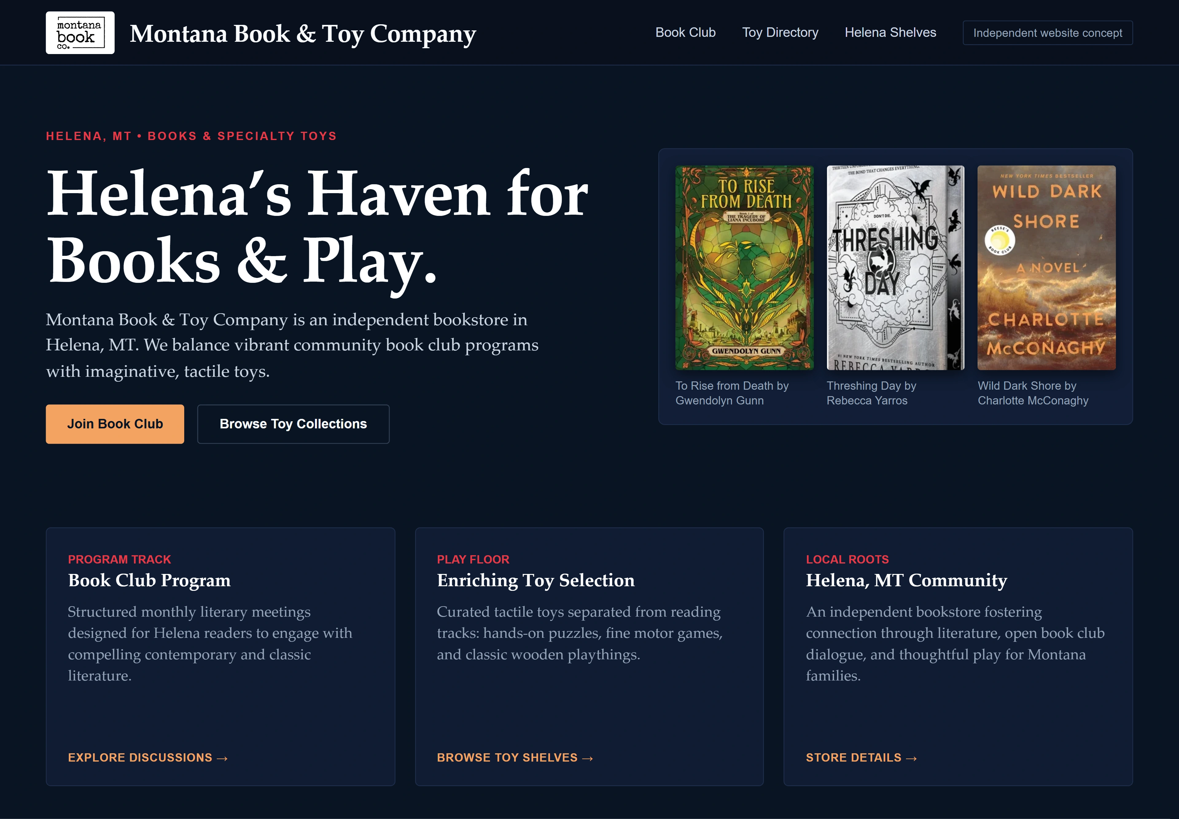 Montana Book & Toy Company, individual website design concept B