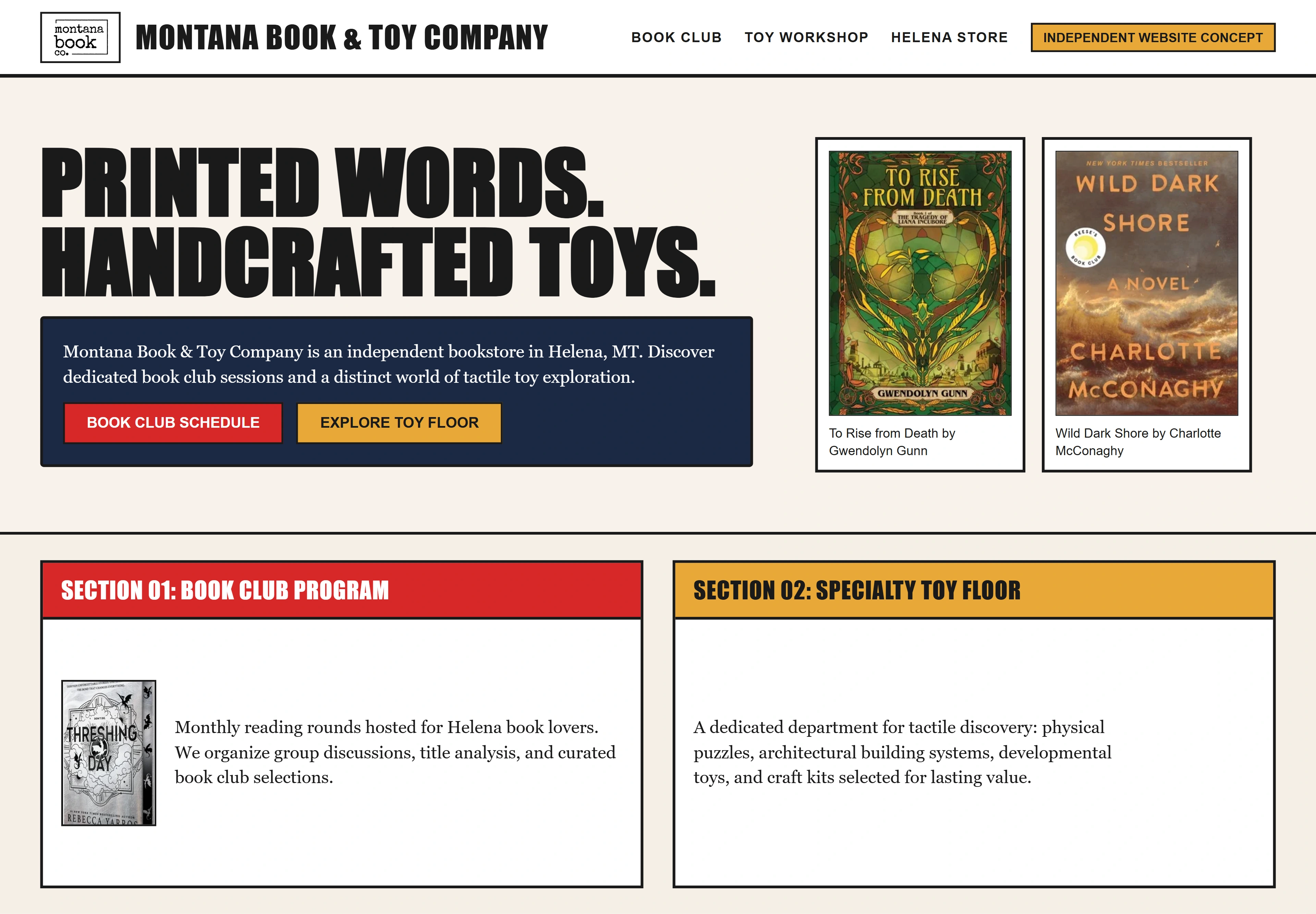 Montana Book & Toy Company, individual website design concept C
