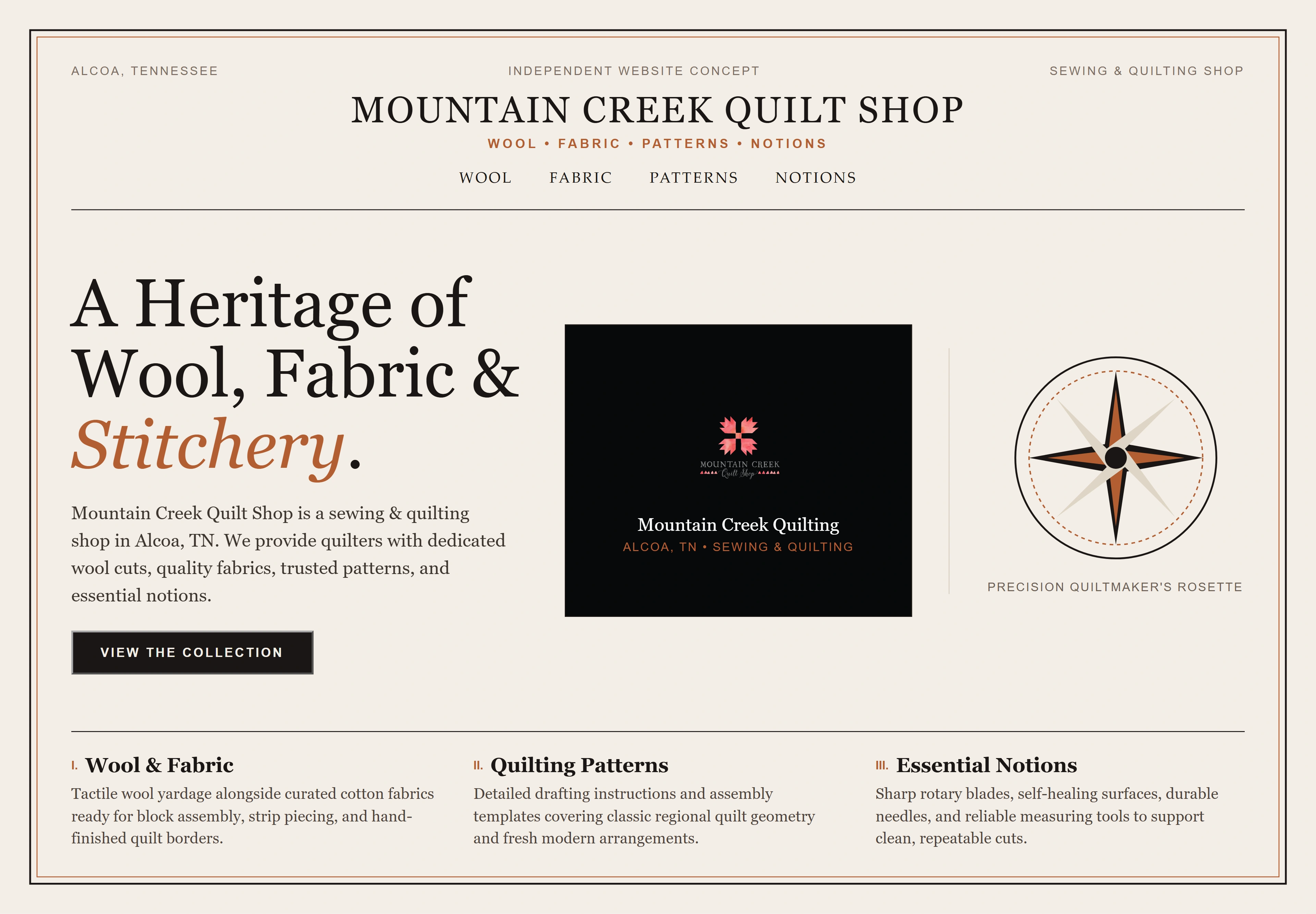 Mountain Creek Quilt Shop, individual website design concept D