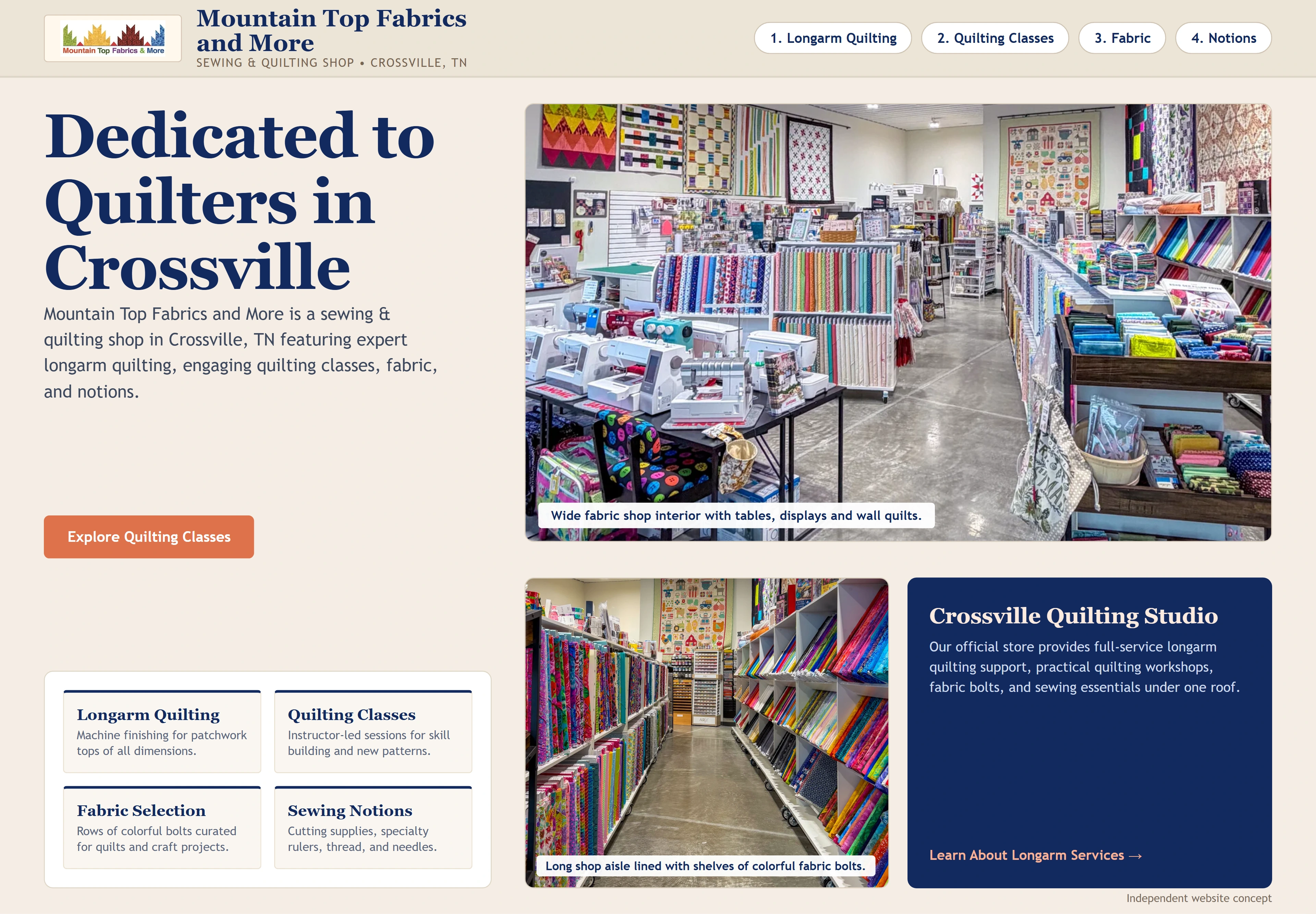 Mountain Top Fabrics and More, individual website design concept C