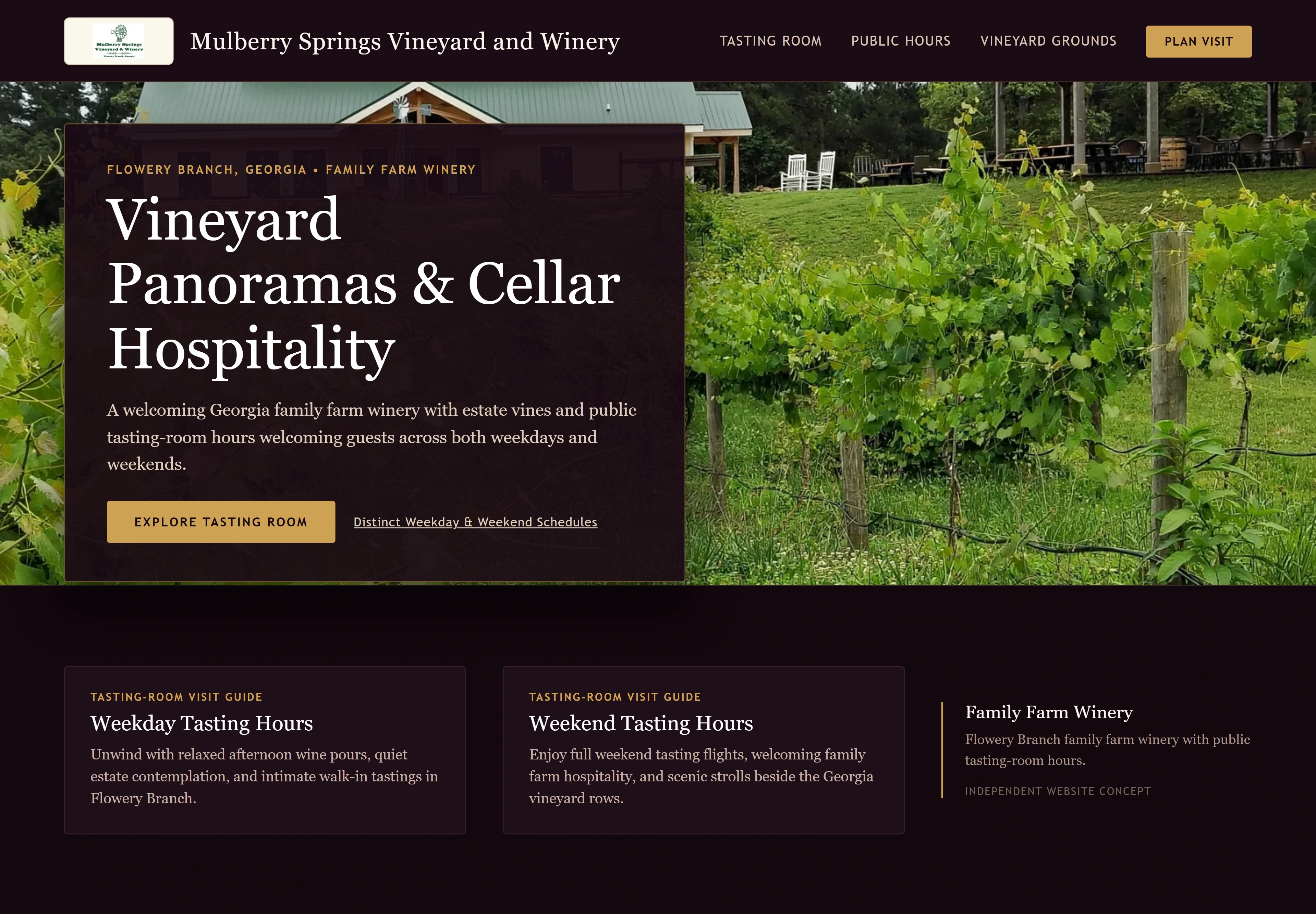 Mulberry Springs Vineyard and Winery, individual website design concept A