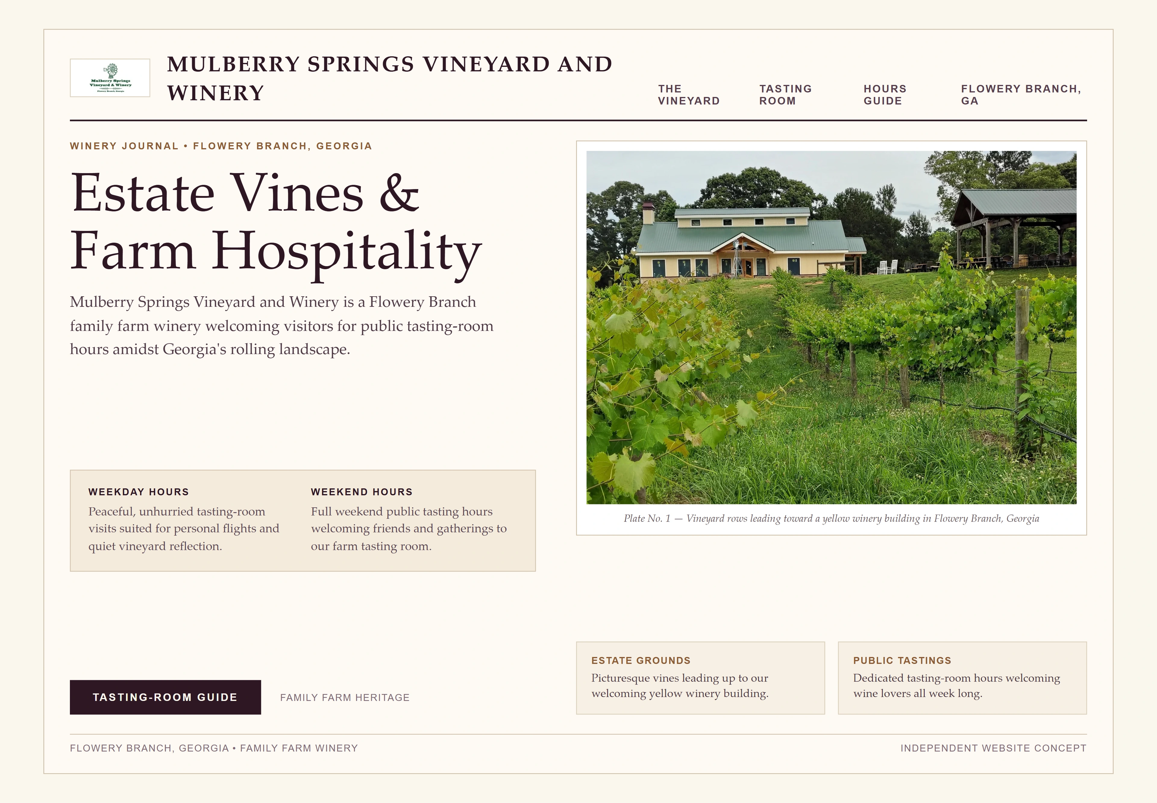 Mulberry Springs Vineyard and Winery, individual website design concept B