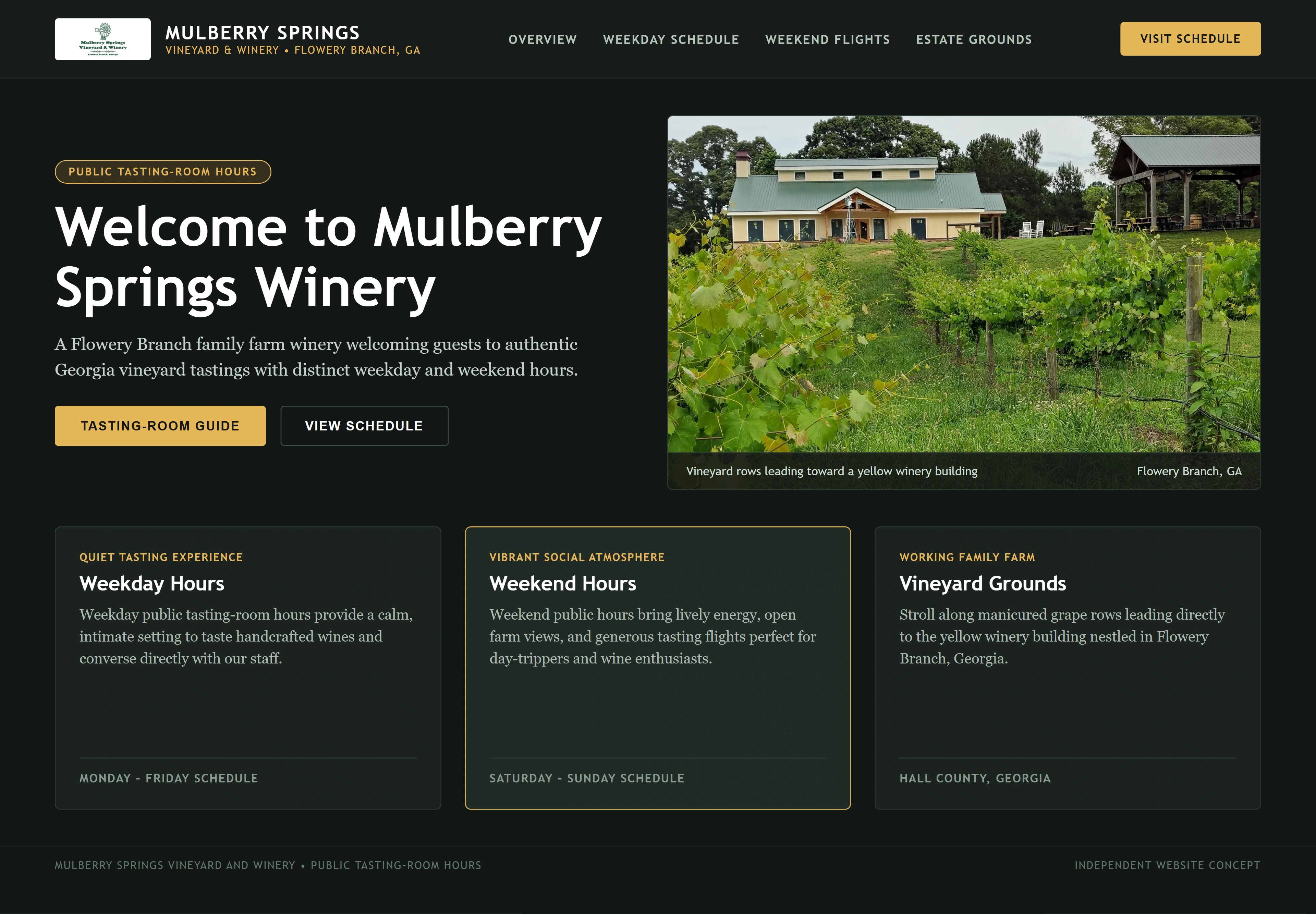 Mulberry Springs Vineyard and Winery, individual website design concept C