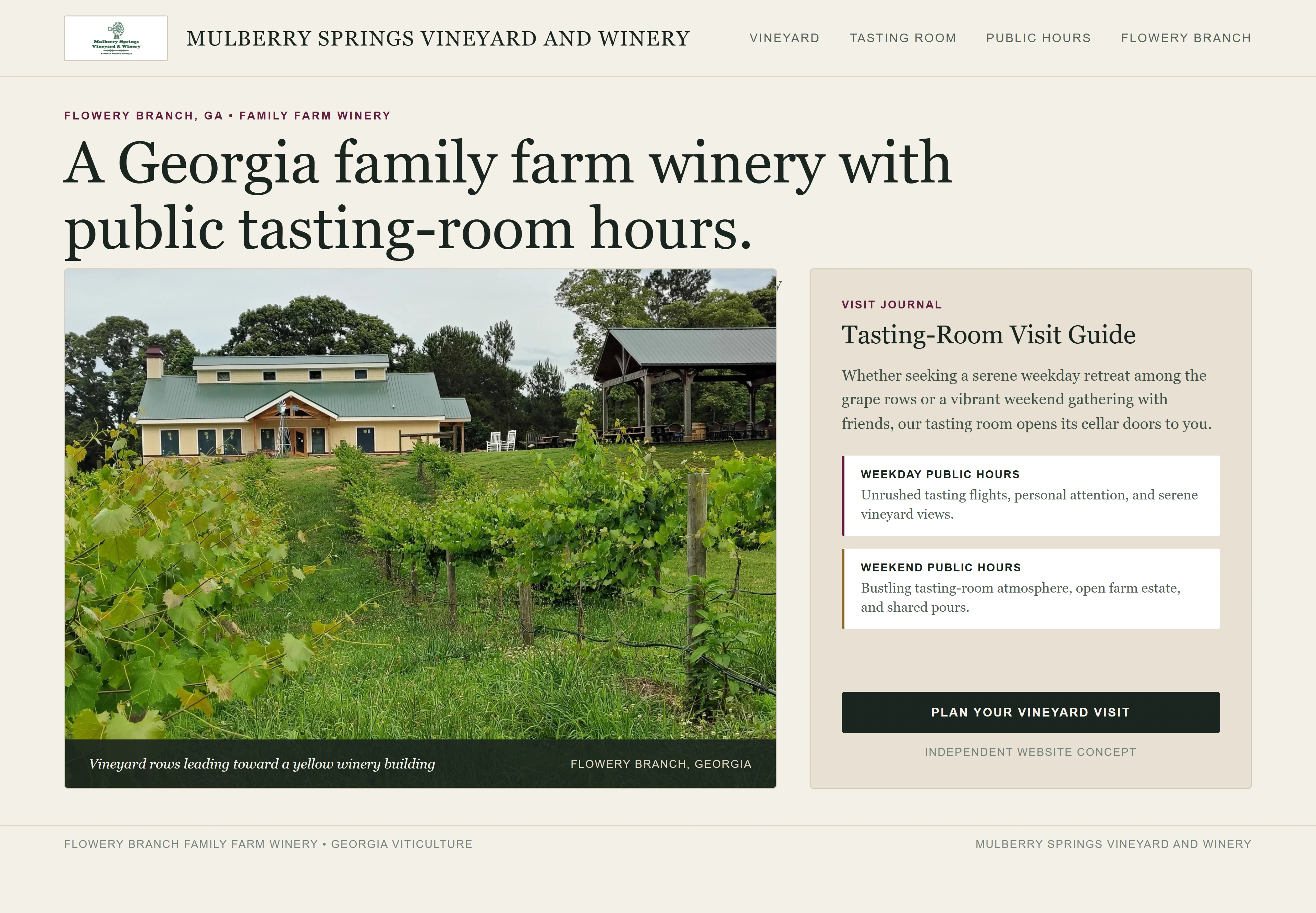 Mulberry Springs Vineyard and Winery, individual website design concept D