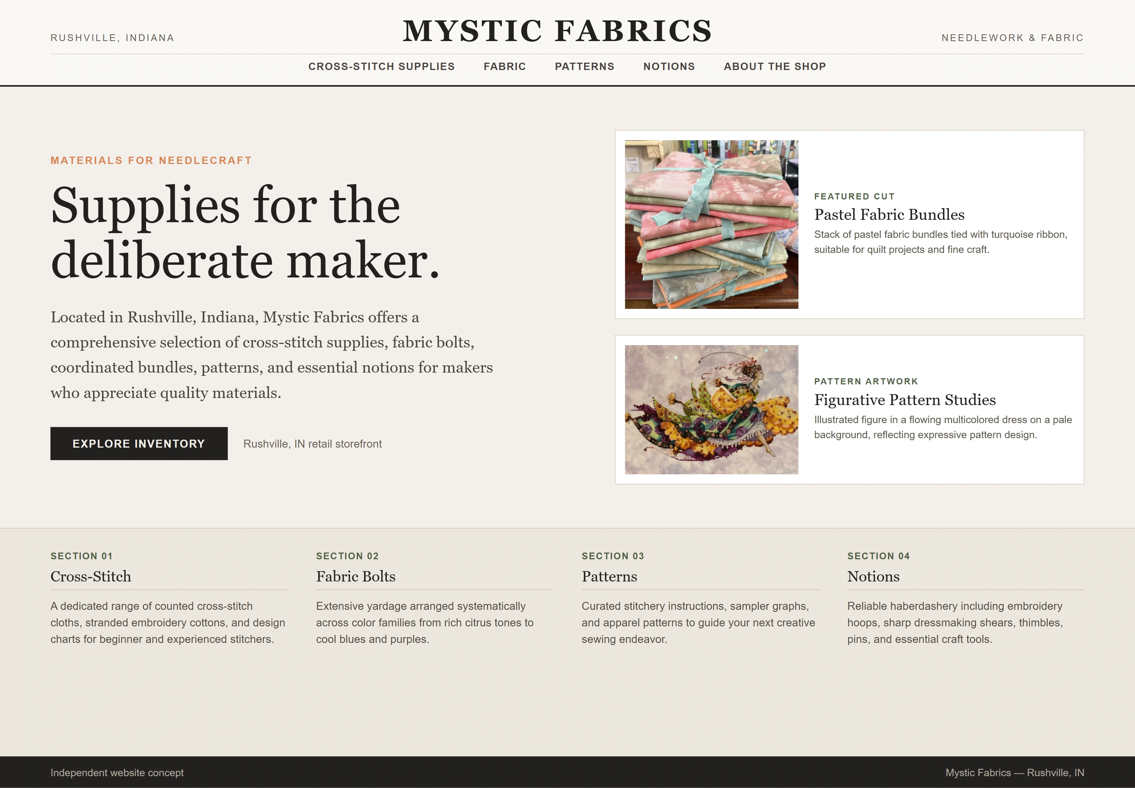 Mystic Fabrics, individual website design concept D