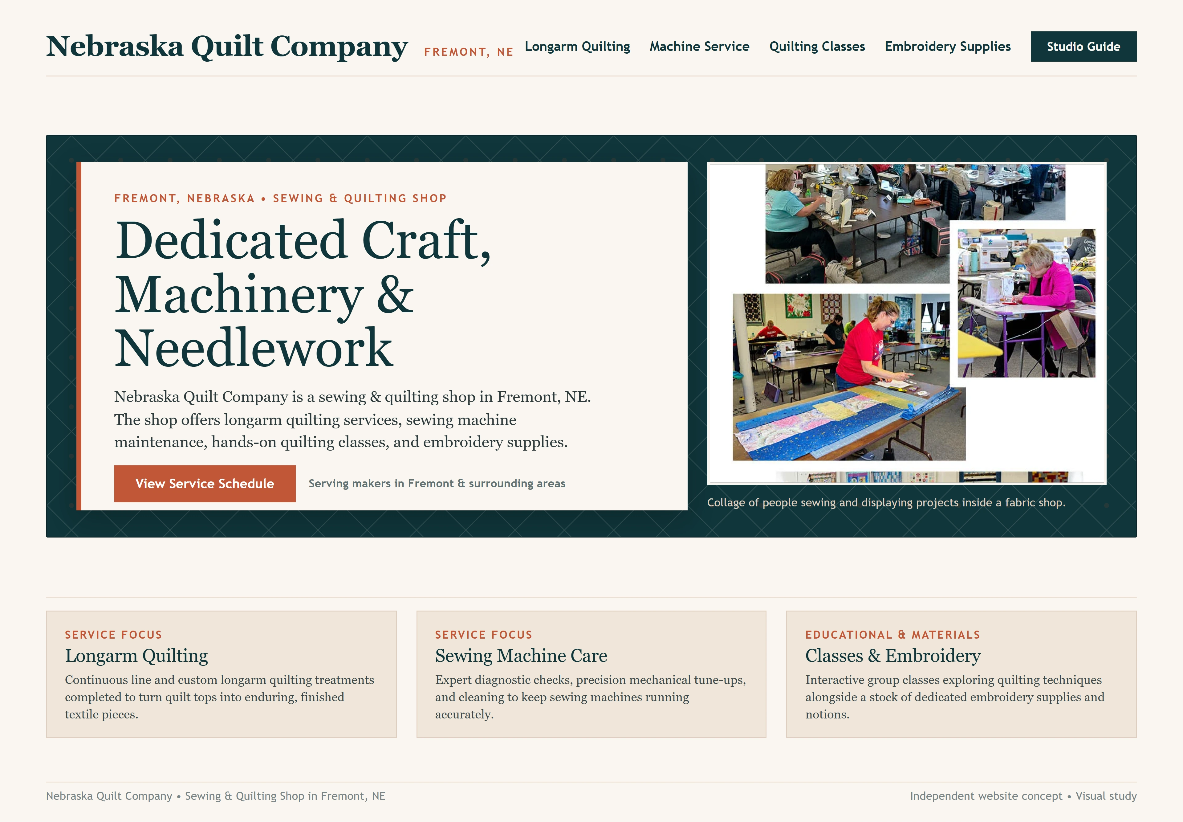 Nebraska Quilt Company, individual website design concept D