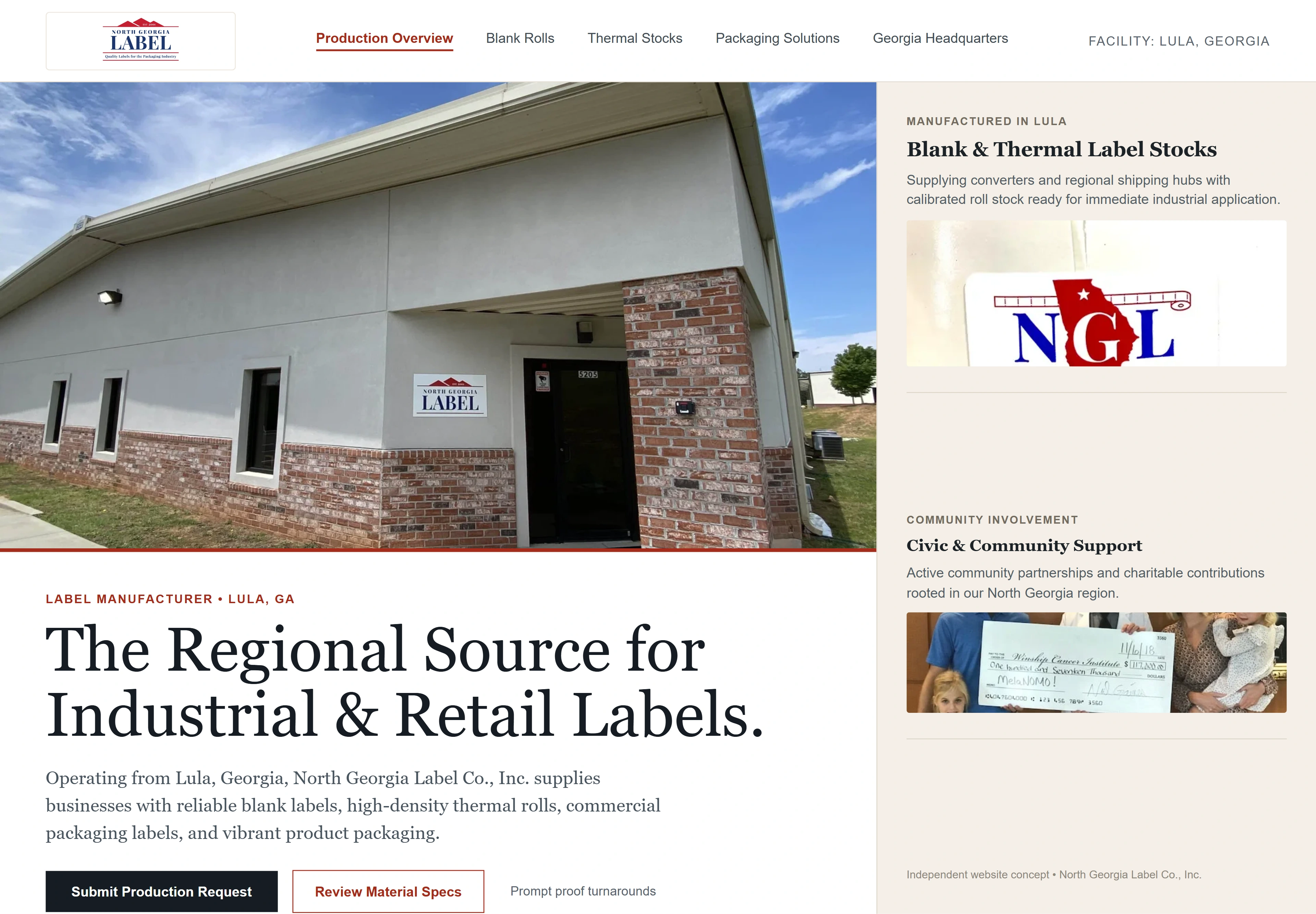 North Georgia Label Co., Inc., individual website design concept B