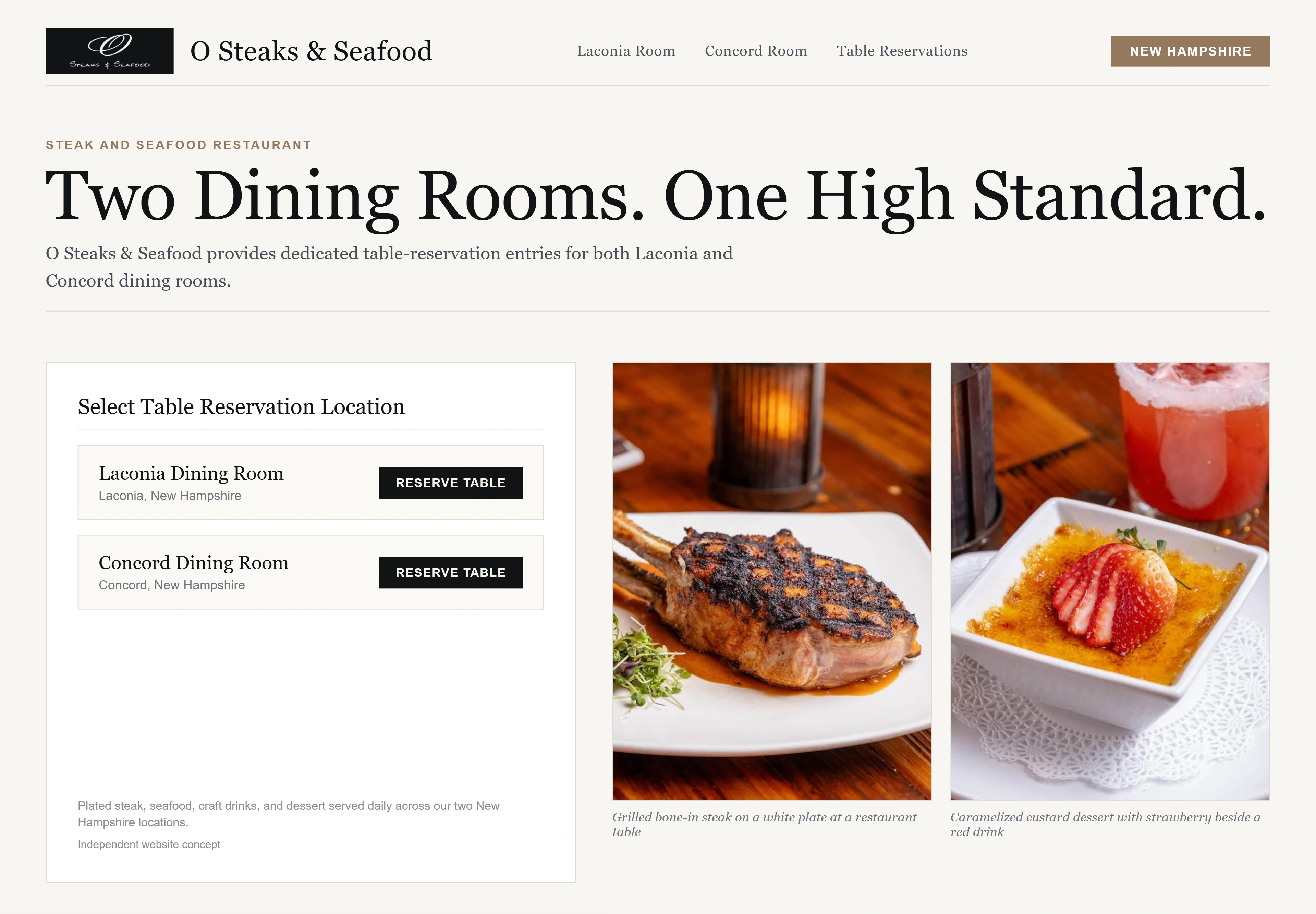 O Steaks & Seafood, individual website design concept D