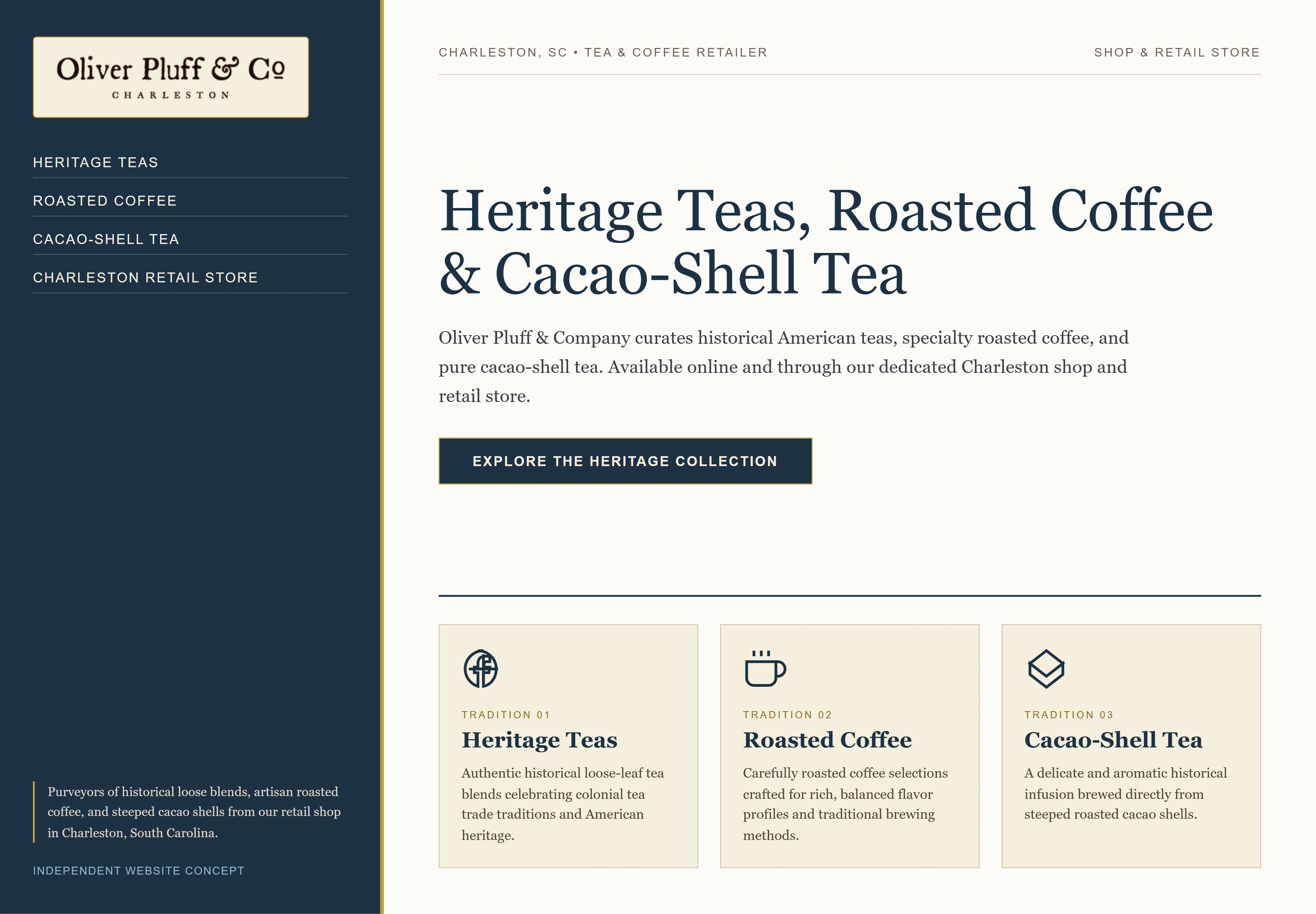 Oliver Pluff & Company, individual website design concept A
