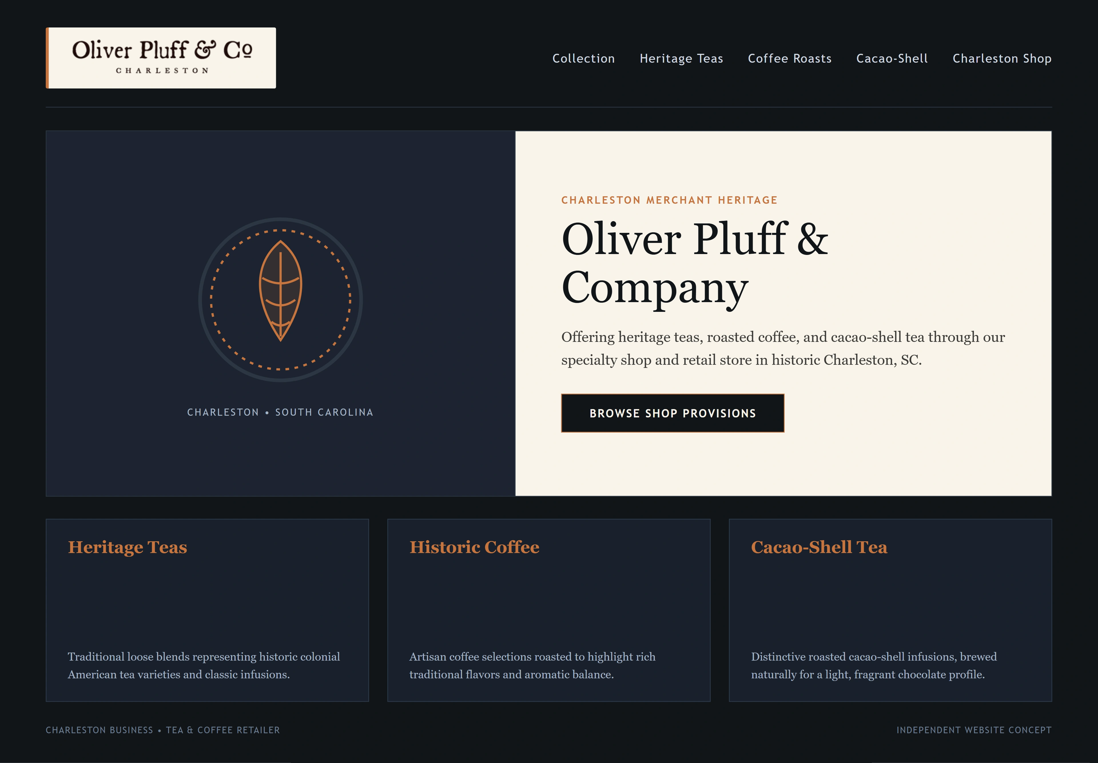 Oliver Pluff & Company, individual website design concept C