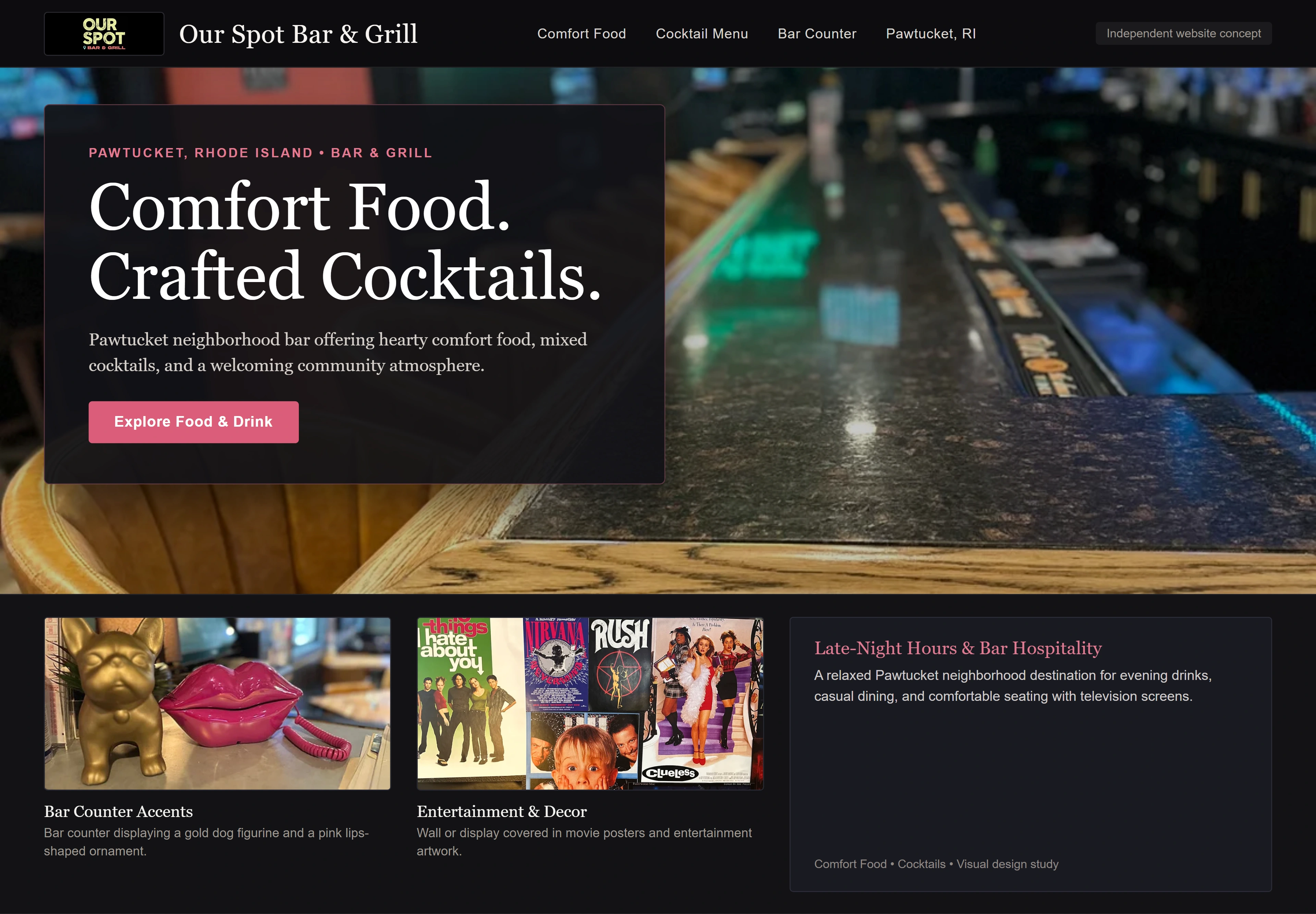 Our Spot Bar & Grill, individual website design concept A