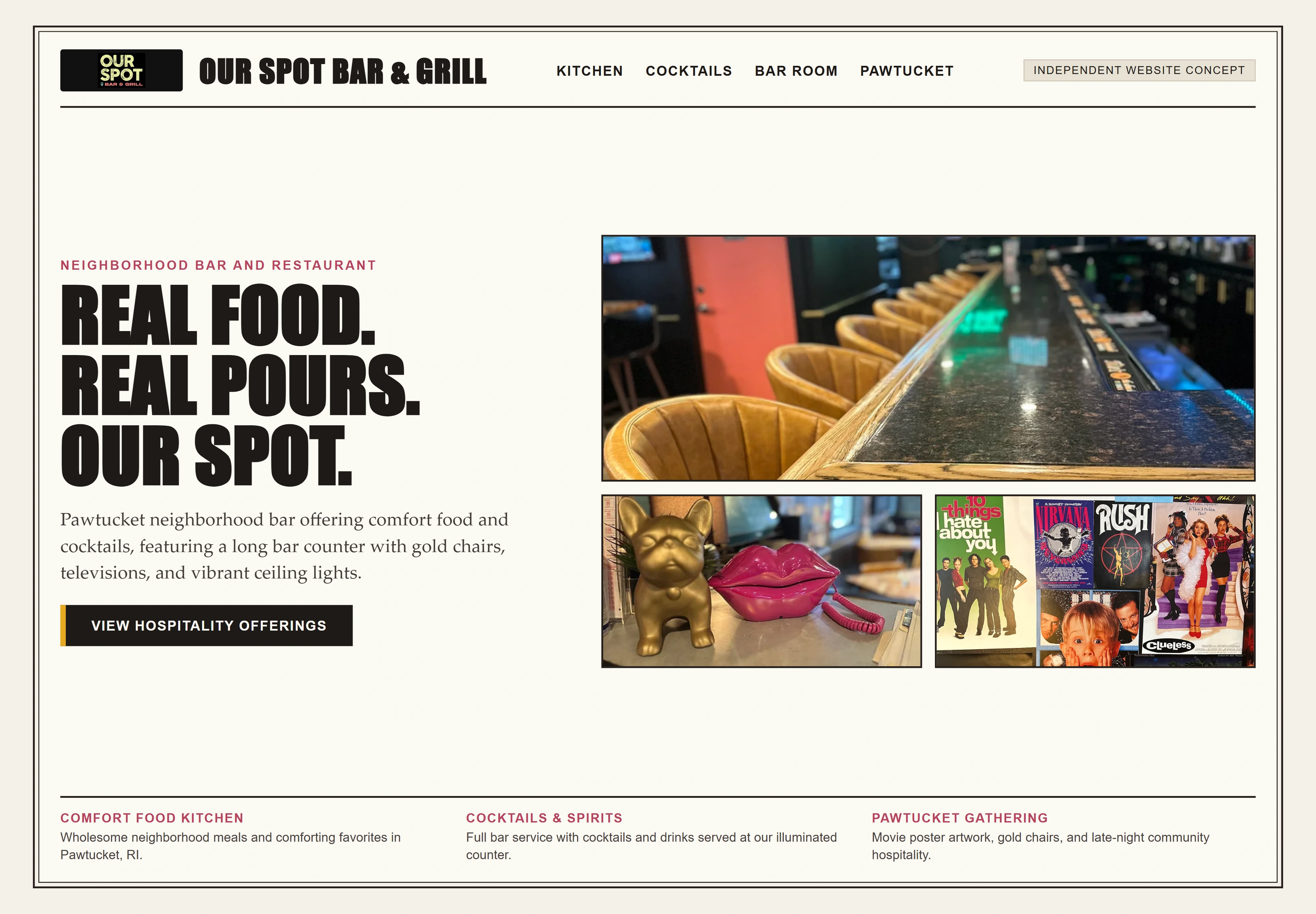 Our Spot Bar & Grill, individual website design concept B