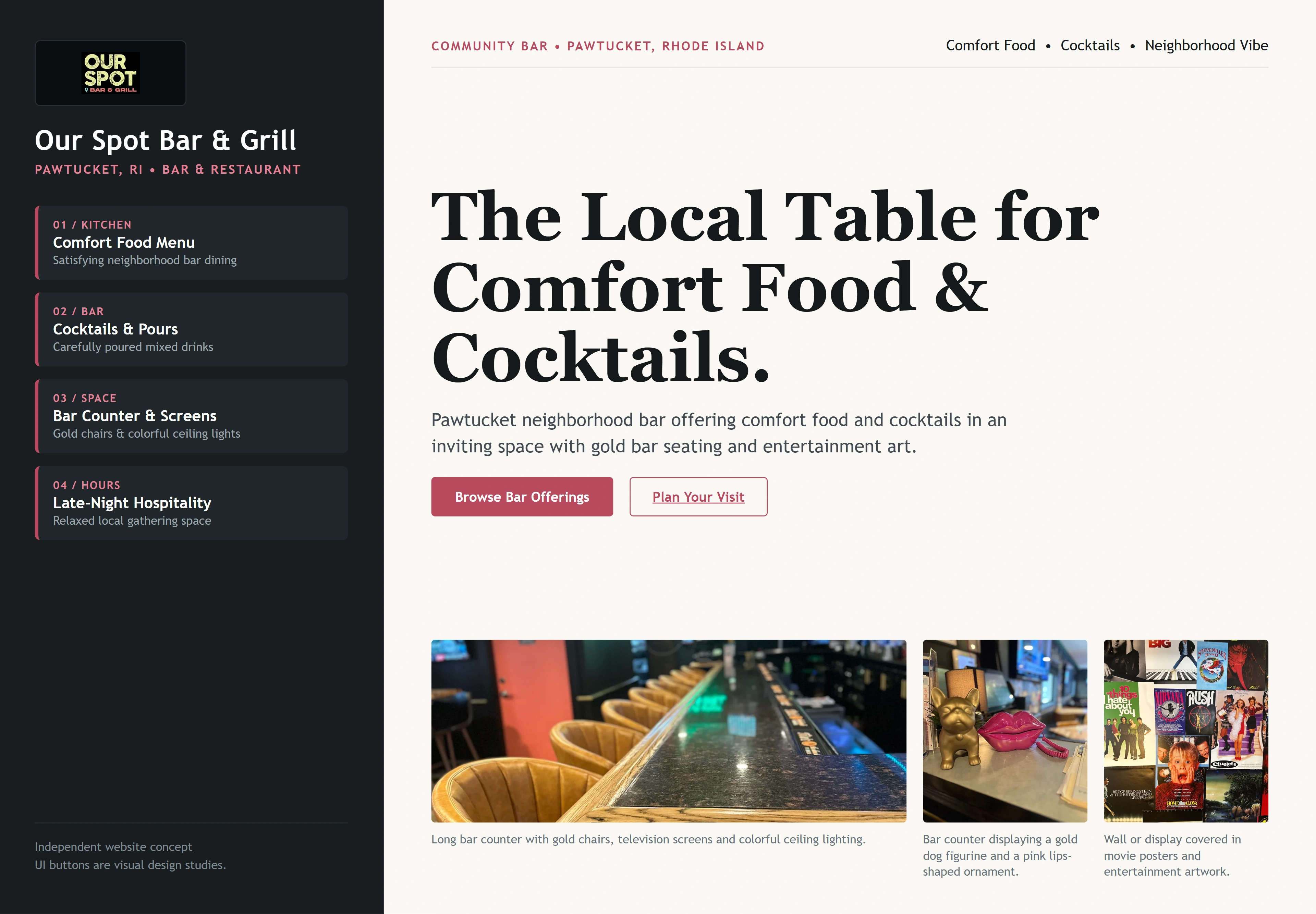 Our Spot Bar & Grill, individual website design concept C