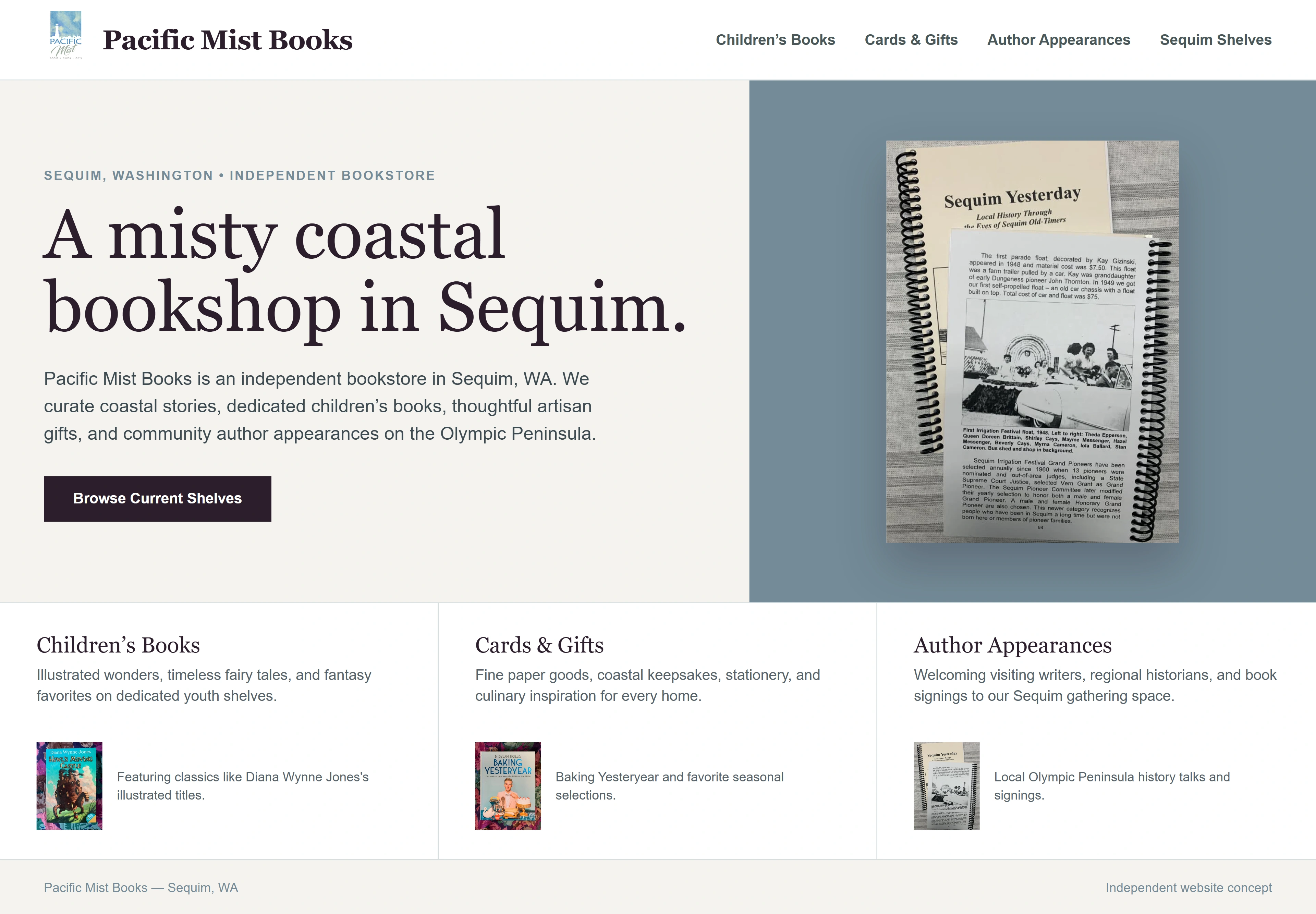 Pacific Mist Books, individual website design concept A
