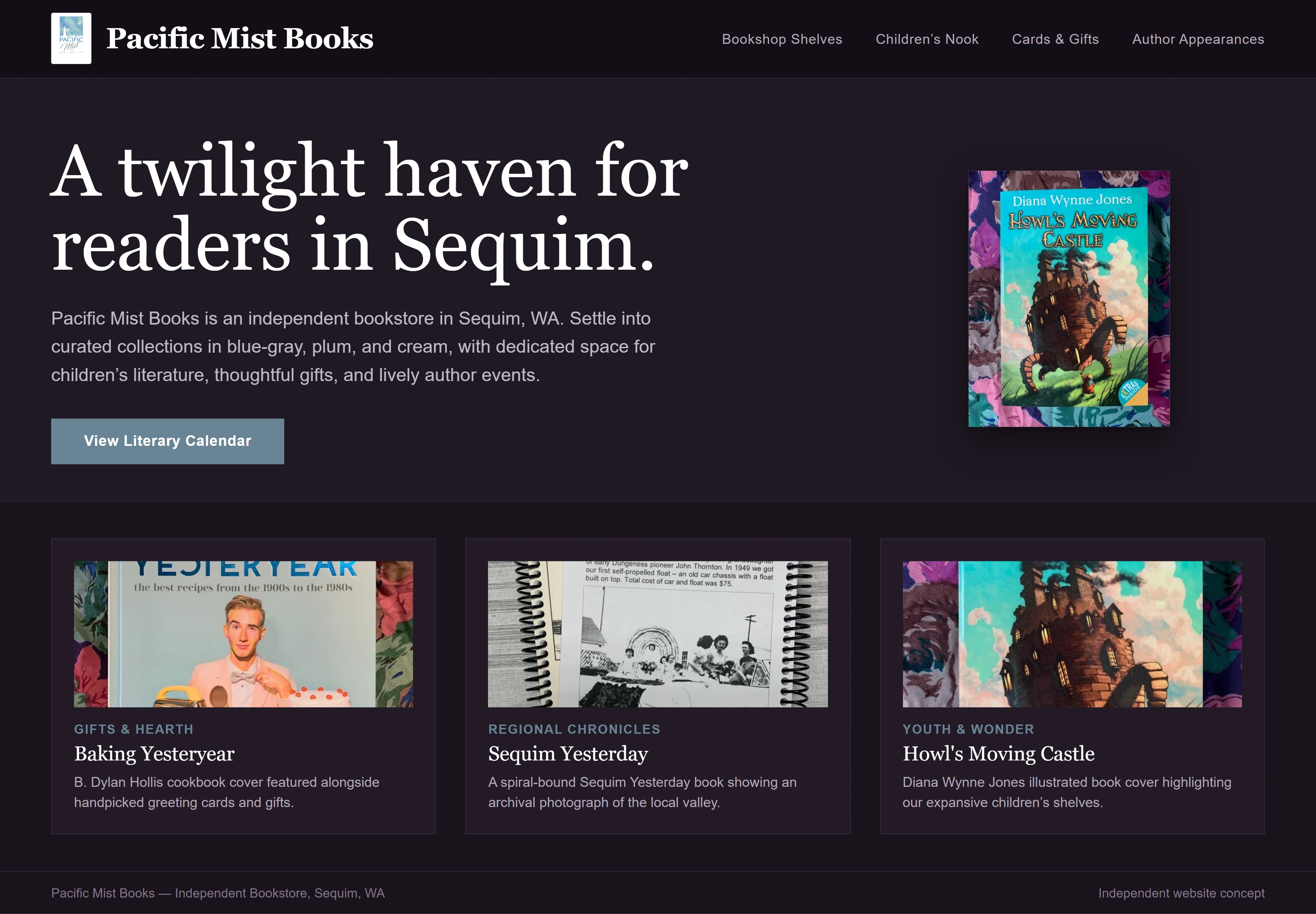 Pacific Mist Books, individual website design concept C