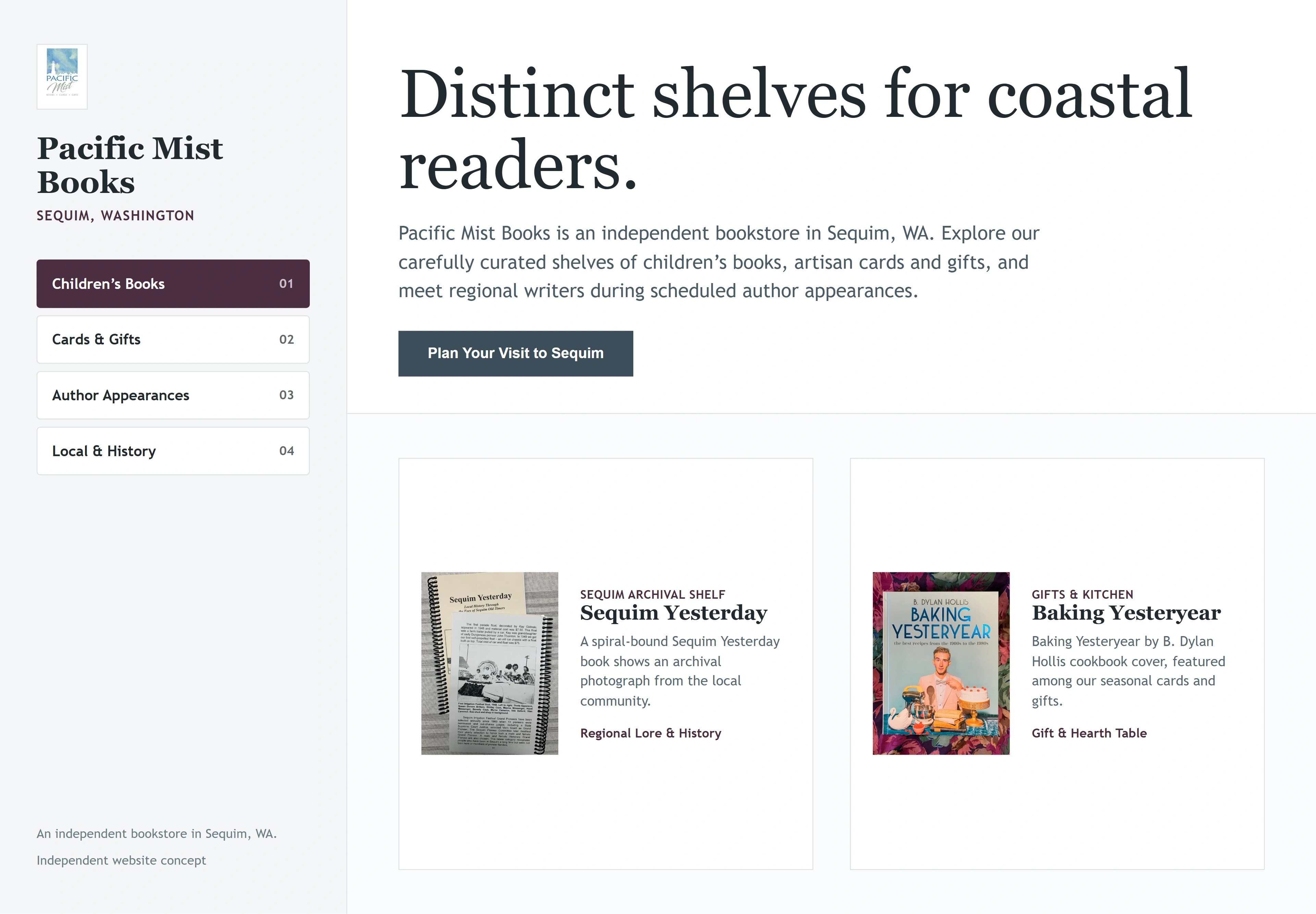 Pacific Mist Books, individual website design concept D