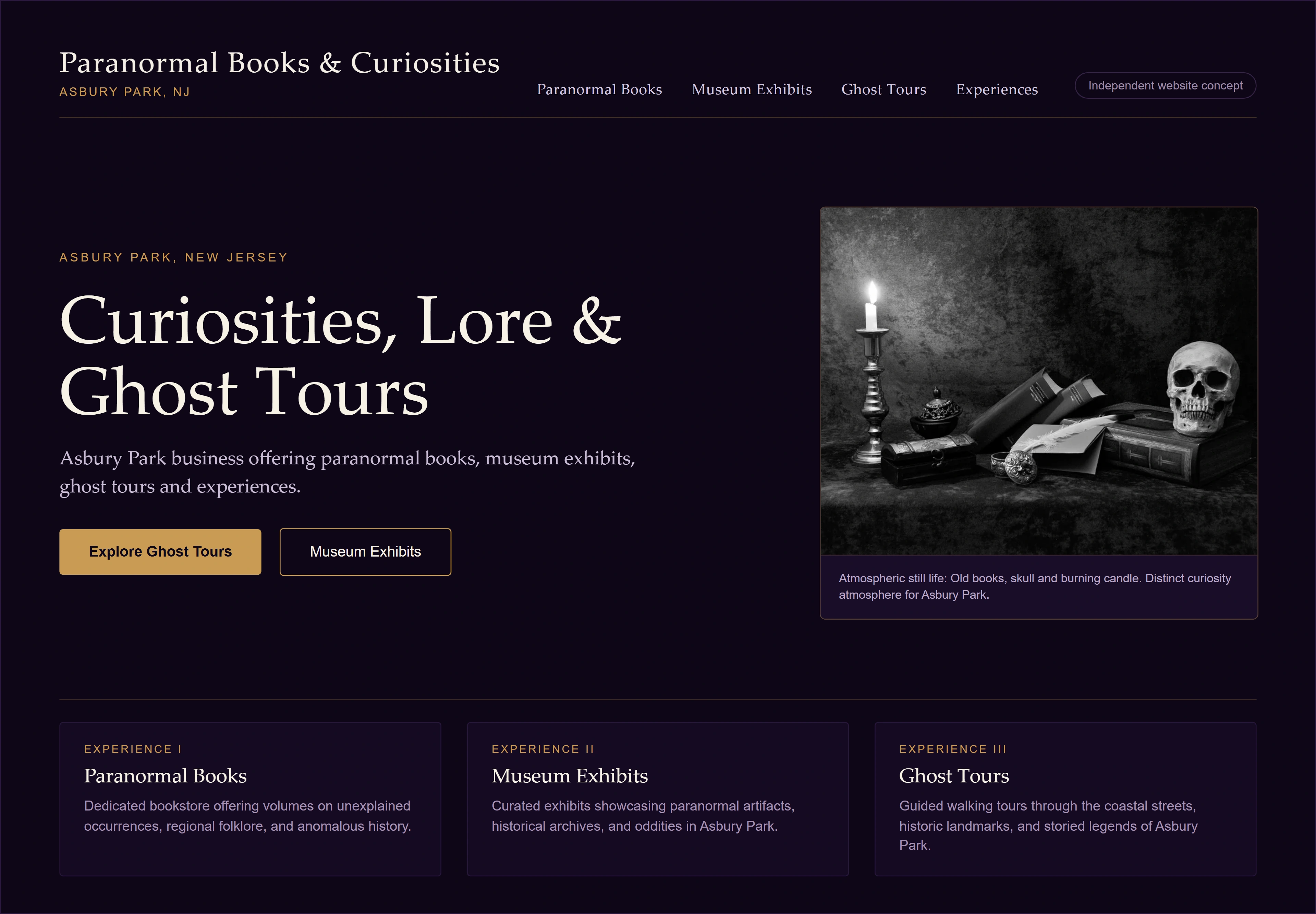 Paranormal Books & Curiosities, individual website design concept A