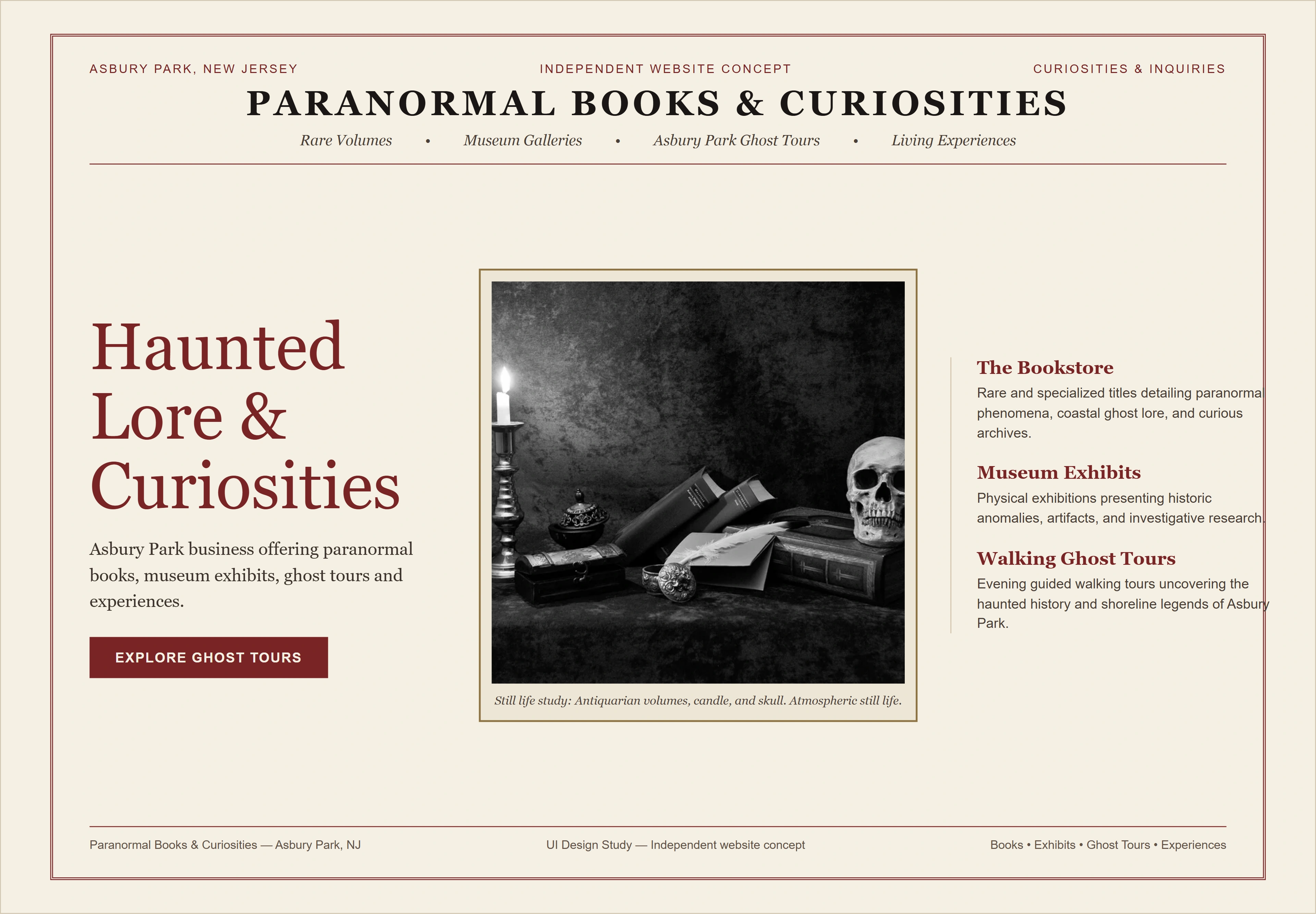 Paranormal Books & Curiosities, individual website design concept B