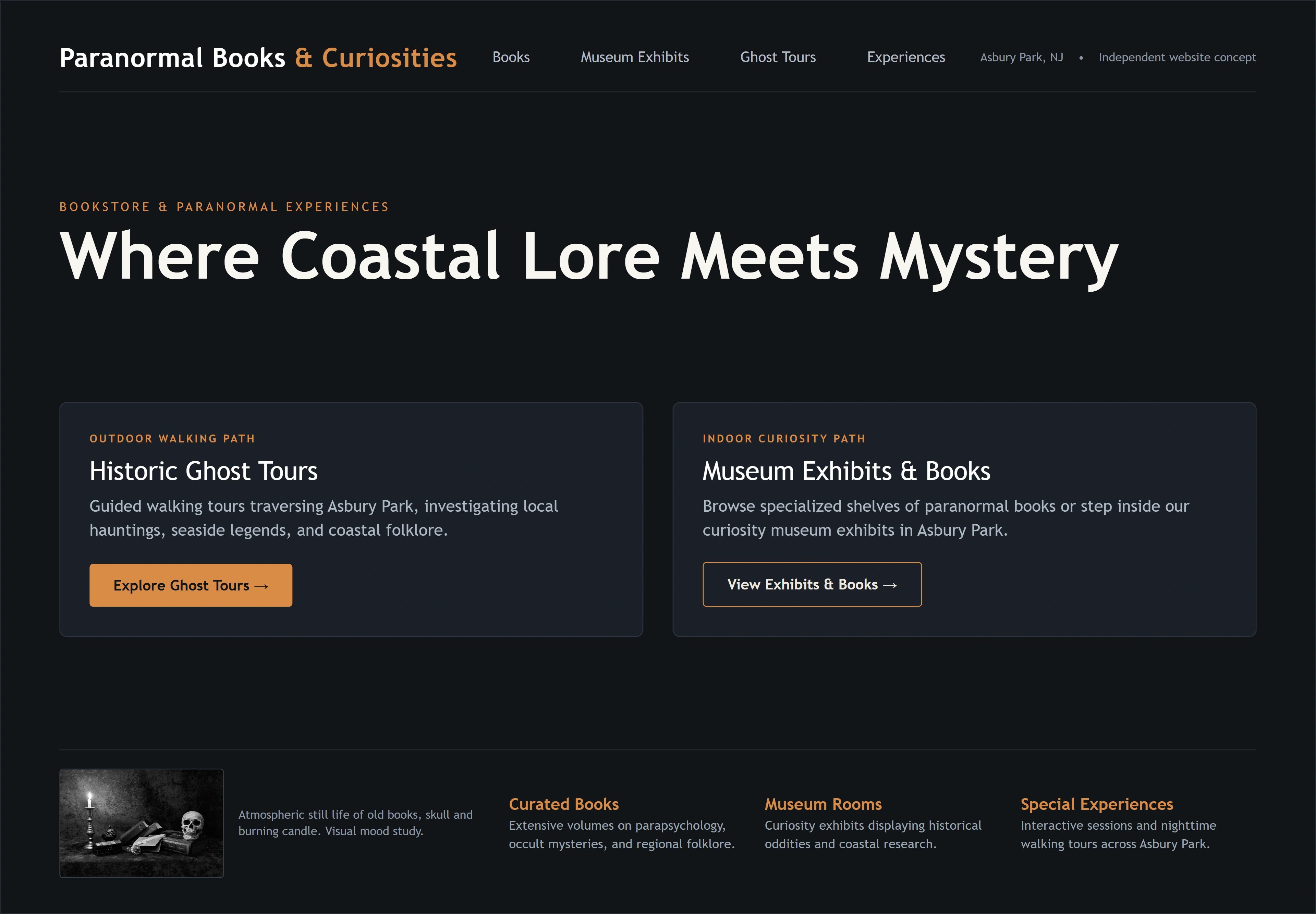 Paranormal Books & Curiosities, individual website design concept C
